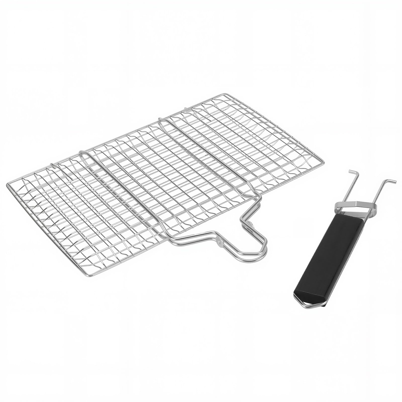 Lot de 2 paniers à barbecue pliables en acier inoxydable avec poignée amovible - 33,5 x 22 cm - Pour poissons, légumes