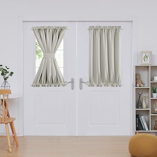 Miniatura 220 de Deconovo Cortina opaca de Navidad para puertas de vidrio y luces laterales, panel de privacidad con aislamiento térmico con doble bolsillo para