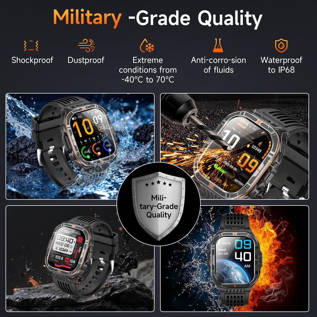 2026 Military Smart Watches for Men(Answer/Make Calls), 2.01" HD Fitness Watch with 110+ Days Battery/Flashlight/Compass, Heart Rate/SpO2/Sleep Monitor IP68 Waterproof Fitness Tracker for Android/iOS