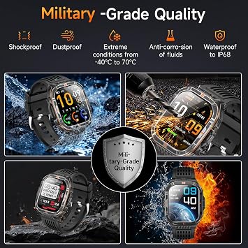 Military Smart Watches for Men, 2.01 HD Smartwatch with 110+ Days Battery/Flashlight/Compass/Bluetooth Calling, Heart Rate/Sleep Monitor, 150+ Sports Modes Fitness Tracker for Android/iOS