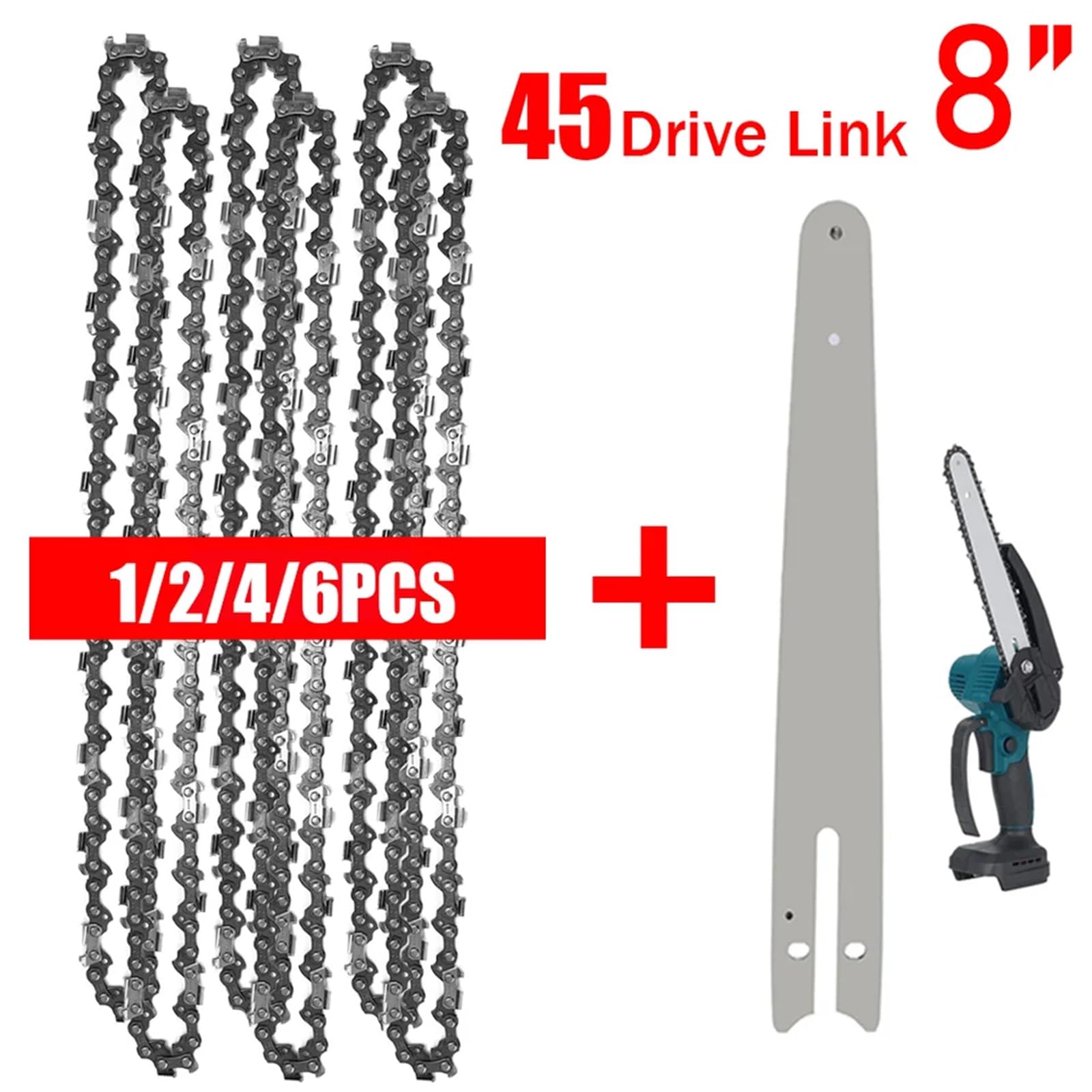 Cadenas y barra guía de 8 pulgadas, para Mini, hoja sierra eléctrica acero, accesorio herramienta eléctrica, corte madera repuesto Cadena de corte de madera(1pcs Chains)