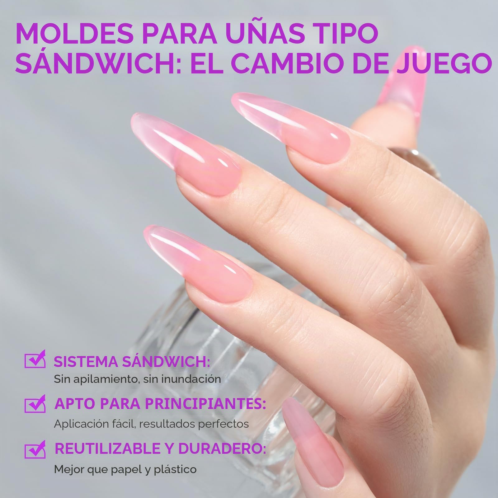 Gelike ec Formas de uñas profesionales dobles para gel constructor: diseño sándwich formas de uñas 240 piezas 15 tamaños – para extensiones de gel impecables – Fácil para bricolaje y salón