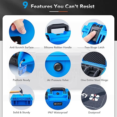 Miniatura 5 de Lykus Titan MM410 - Funda rígida impermeable (azul) para DJI Mini 4 ProMini 3Pro y DJI RC 2RCRC-N2N1, soporta 7 baterías y cordón RC solo funda