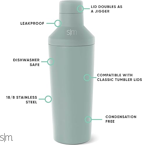 Miniatura 2 de Simple Modern, colección Classic - Coctelera con jigger de tapa, mezclador Boston de acero inoxidable aislado al vacío para preparar cócteles sin