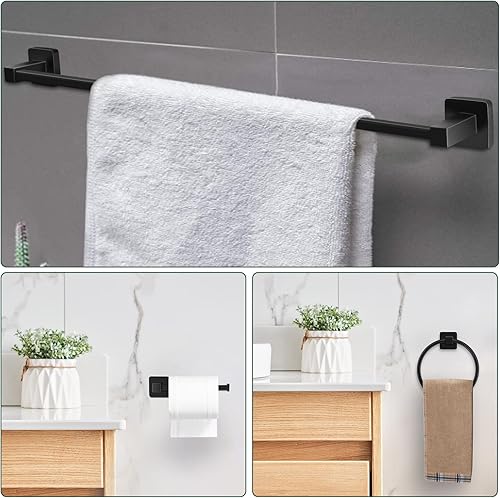Miniatura 4 de JiGiU Juego de accesorios de baño negro, 5 piezas montadas en la pared de 24 pulgadas, juego de accesorios de baño de acero inoxidable SUS304,