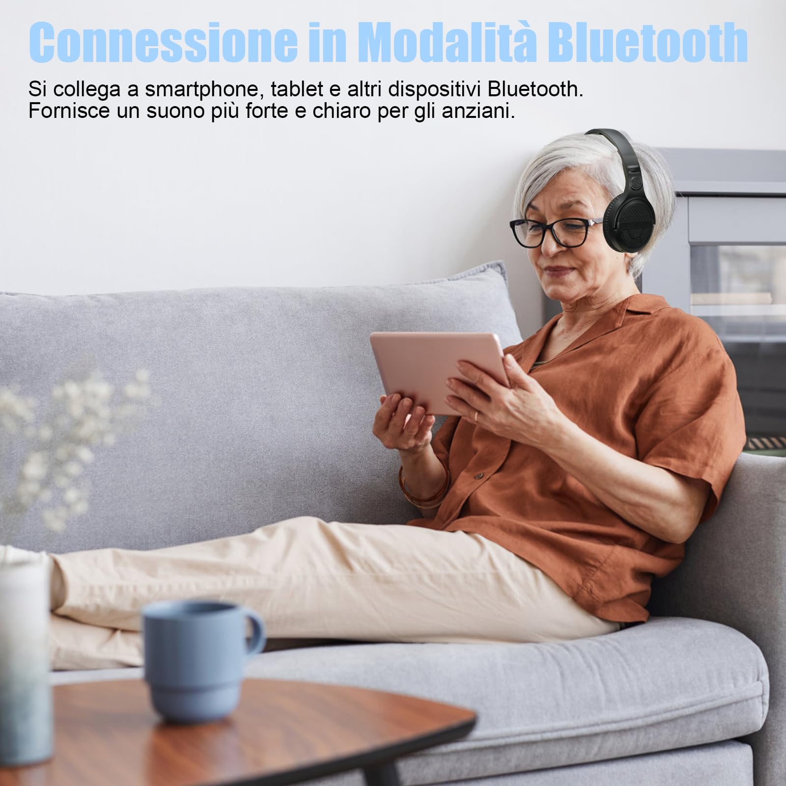 Cuffie per Anziani con Pulsanti Grandi, Cuffie TV Senza Fili con Stazione di Ricarica Trasmettitore 2.4G, Auricolari Bluetooth 5.3, Comodo e Facile da Usare per Gli Anziani, Qualità Audio Hi-Fi, Nero