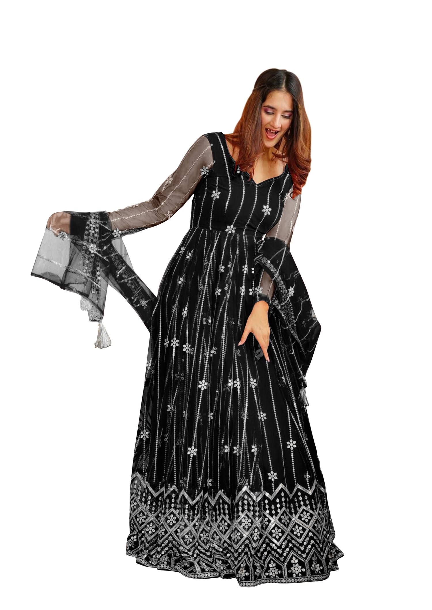 julee Women's Net Embroidered Semi-Stitched Gown (Jyoti Gown-New)-picture-24