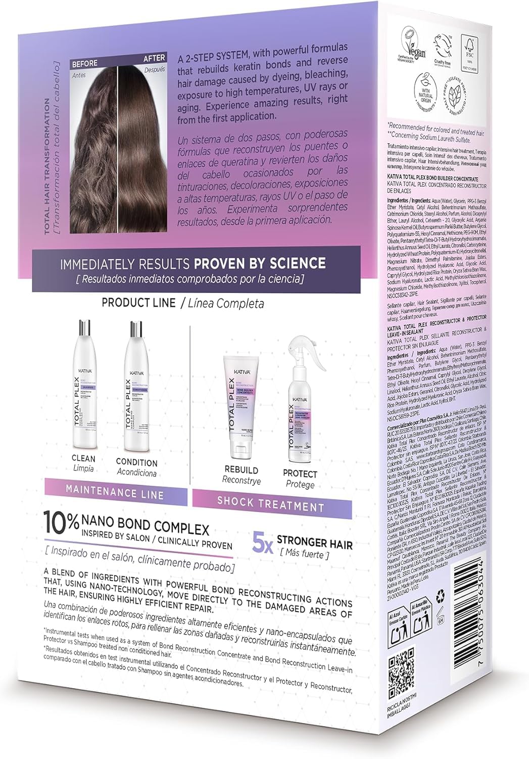 KATIVA Total Plex Bond Repair Kit – 2 etapas de reconstrucción capilar | Reconstruido, reparado y sellado | concentrado 70 ml + sellador 60 ml | Complejo 10% nano-bond