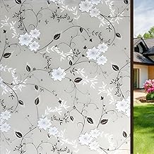 Vinyl Frosted Window Self Adhesive Privacy Glass Film for Window Glass Office| Decorative Window Sticker Wallpaper Vinyl Sheet for Glass Door, Bathroom, Home, Window. Black Flowers