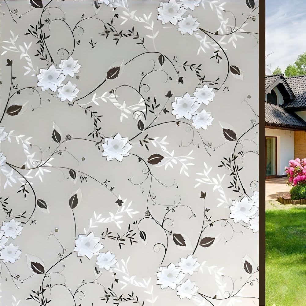 MOCOCO Premium Privacy Window Film Vinyl Frosted Self Adhesive Glass Film Decorative Window Stickers for Home Office Bathroom Kitchen Living Room - Black Flowers (B0CHP4TXKN) Amazon Price History, Amazon Price Tracker