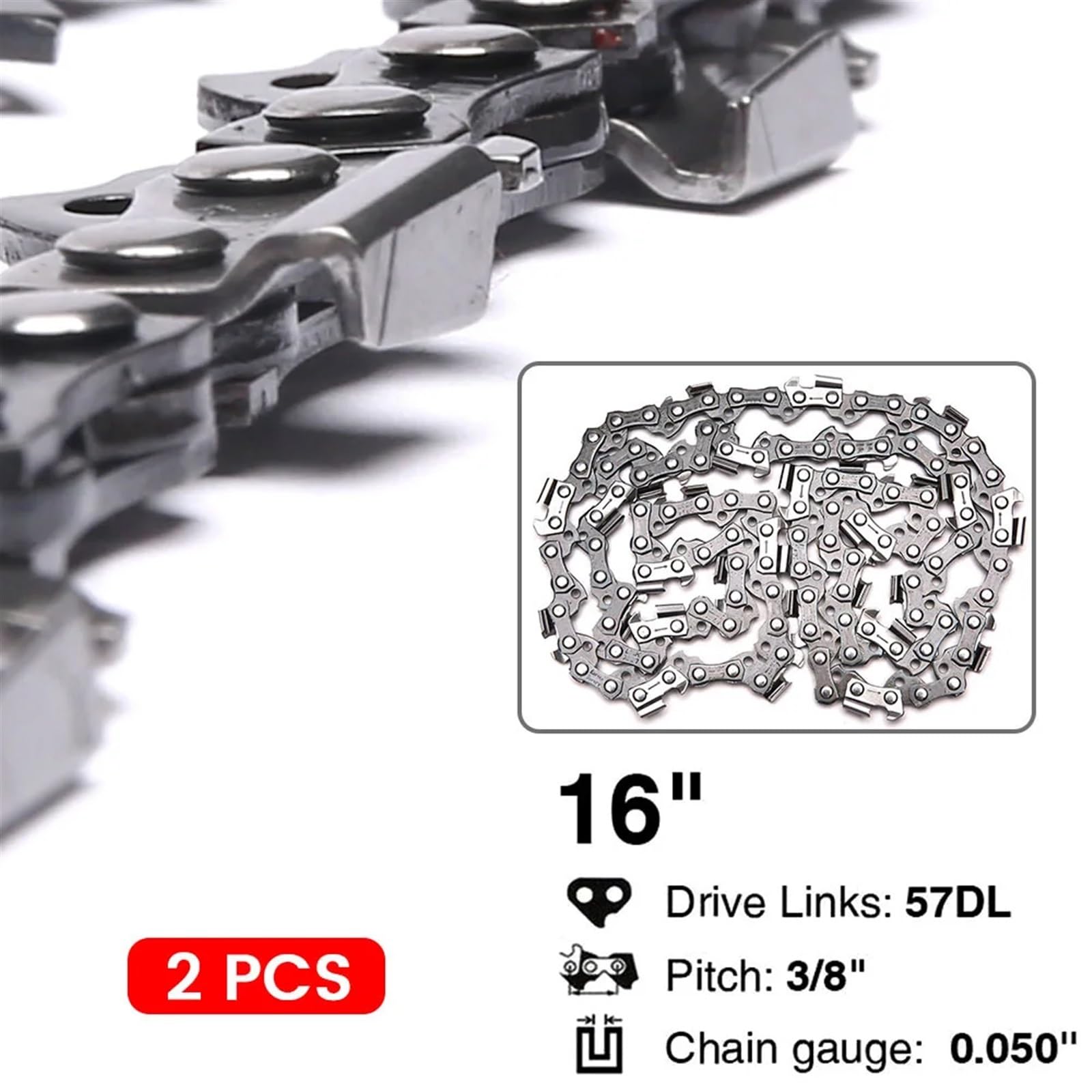 Cadena de Motosierra de 16 Pulgadas, Cadena de Motosierra, Cadena Repuesto con Paso 3/8 LP for Sierra eléctrica eslabones motrices 52 55 57 14-16 Pulgadas(1pc 16inch 55dl)
