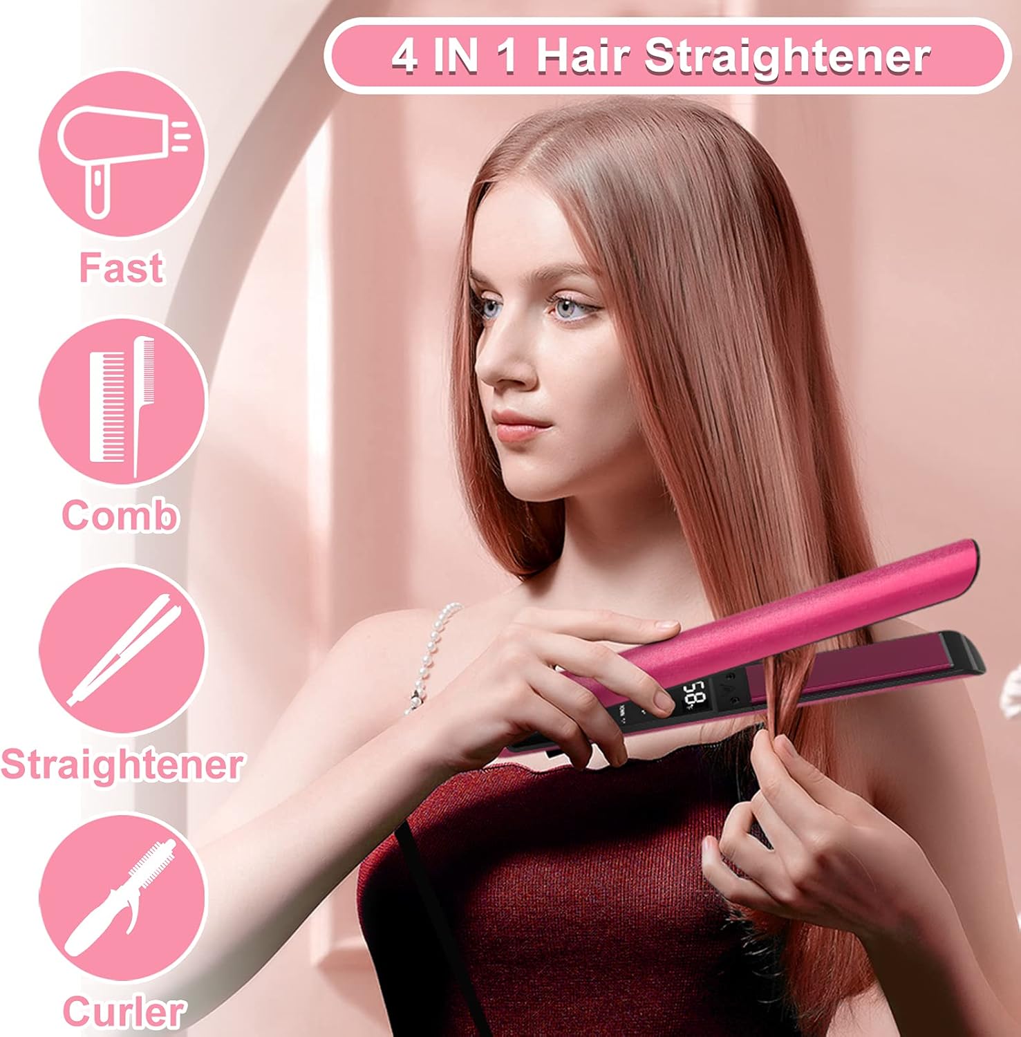 Brightup Hair Straightener Hair Curler, All in 1 Professional Negative Flat Iron, Adjustable Temp 250℉-470℉ with Heat Protection Spray, LCD Display & 15s Heating Up & 3D Floating Plate & Dual Voltage : Beauty & Personal Care