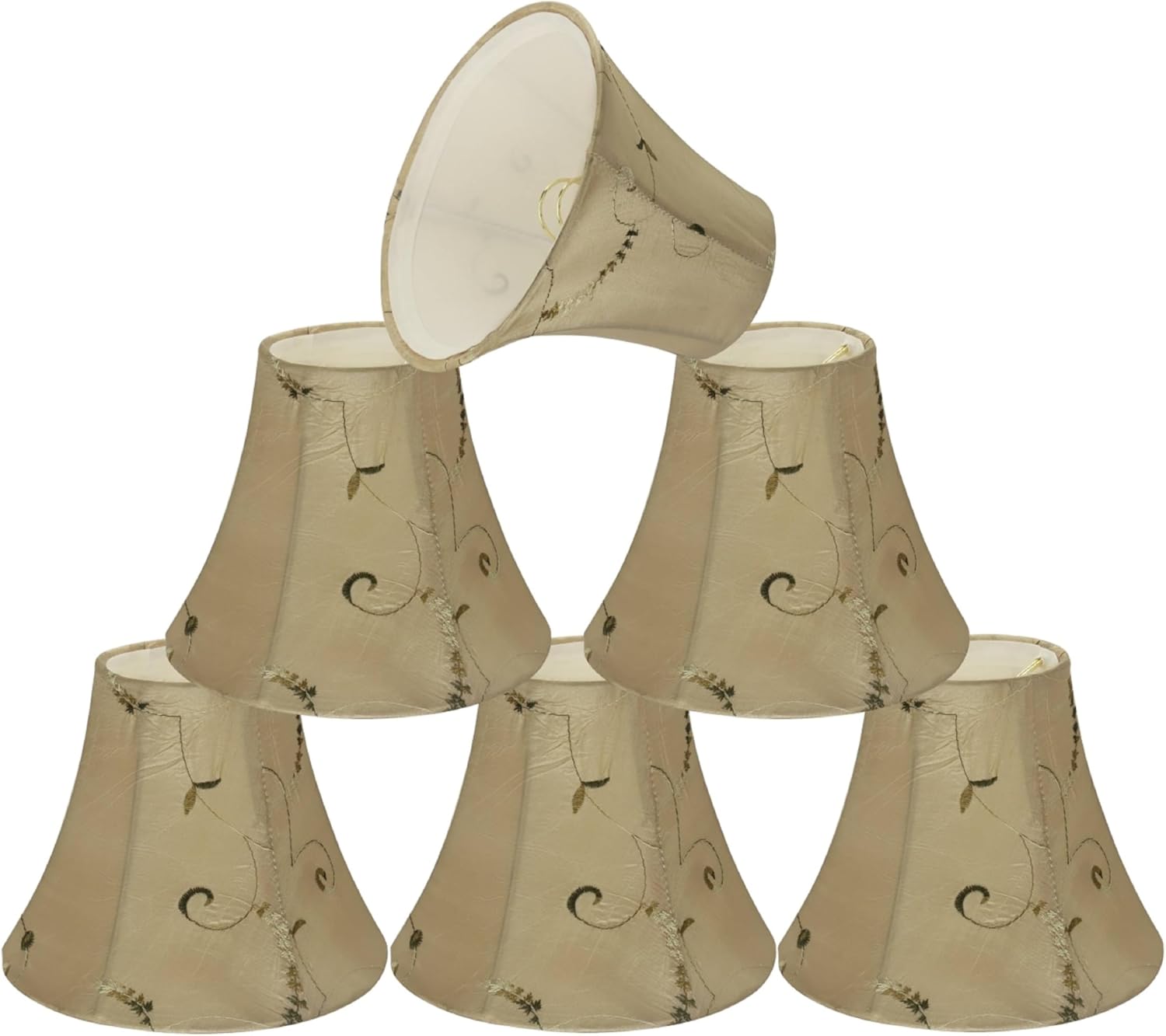 Aspen Creative 30009-6A, Bell Clip-On Chandelier Lamp Shade, Gold, 3" Top x 6" Bottom x 5" Slant Height, Set of 6