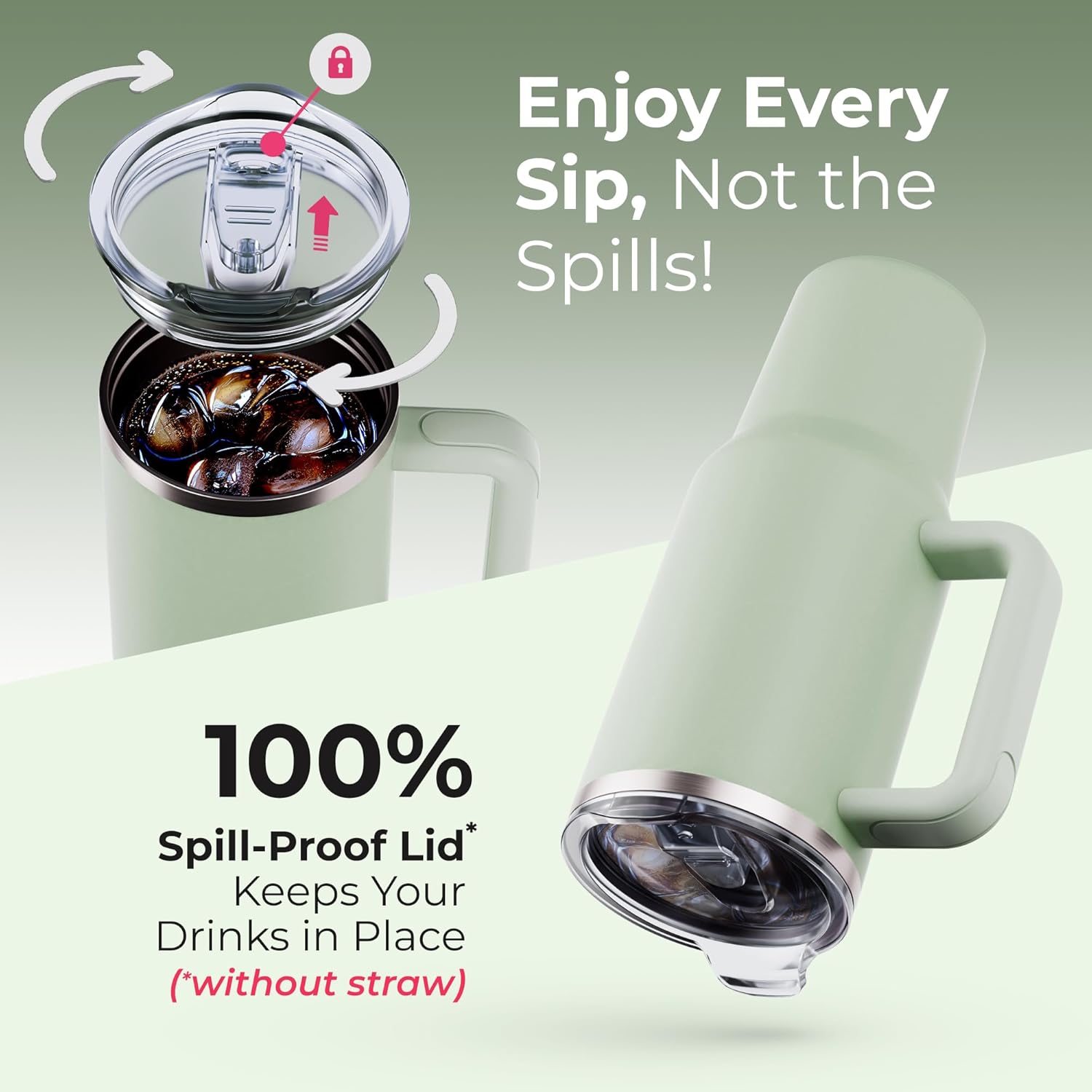 40 oz Tumbler With Handle and Straw Made of Stainless Steel - Double Wall Vacuum Insulated Tumbler With Lid - Sweat Proof Easy Grip, BPA-Free, Dishwasher Safe Tumbler (Sea Sage) - Image 2