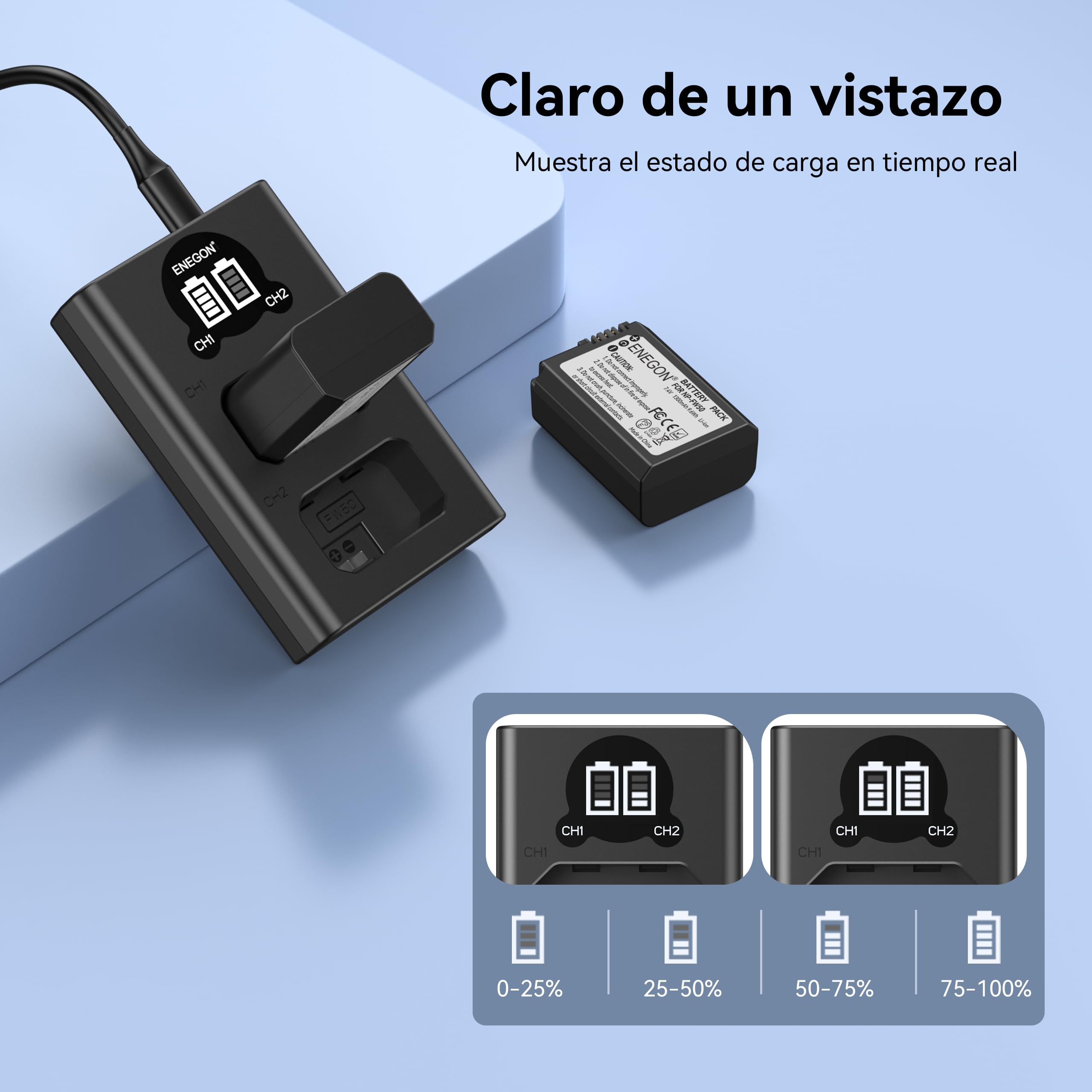 ENEGON Batteries NP-FW50 (2x1300mAh) + Chargeur LCD Intelligent USB Double Entrée – Kit Haute Capacité Compatible avec Sony Alpha ZV-E10, A6500, A6400, A6300, A6000, A7, A7S, A7S II, A5100, A5000
