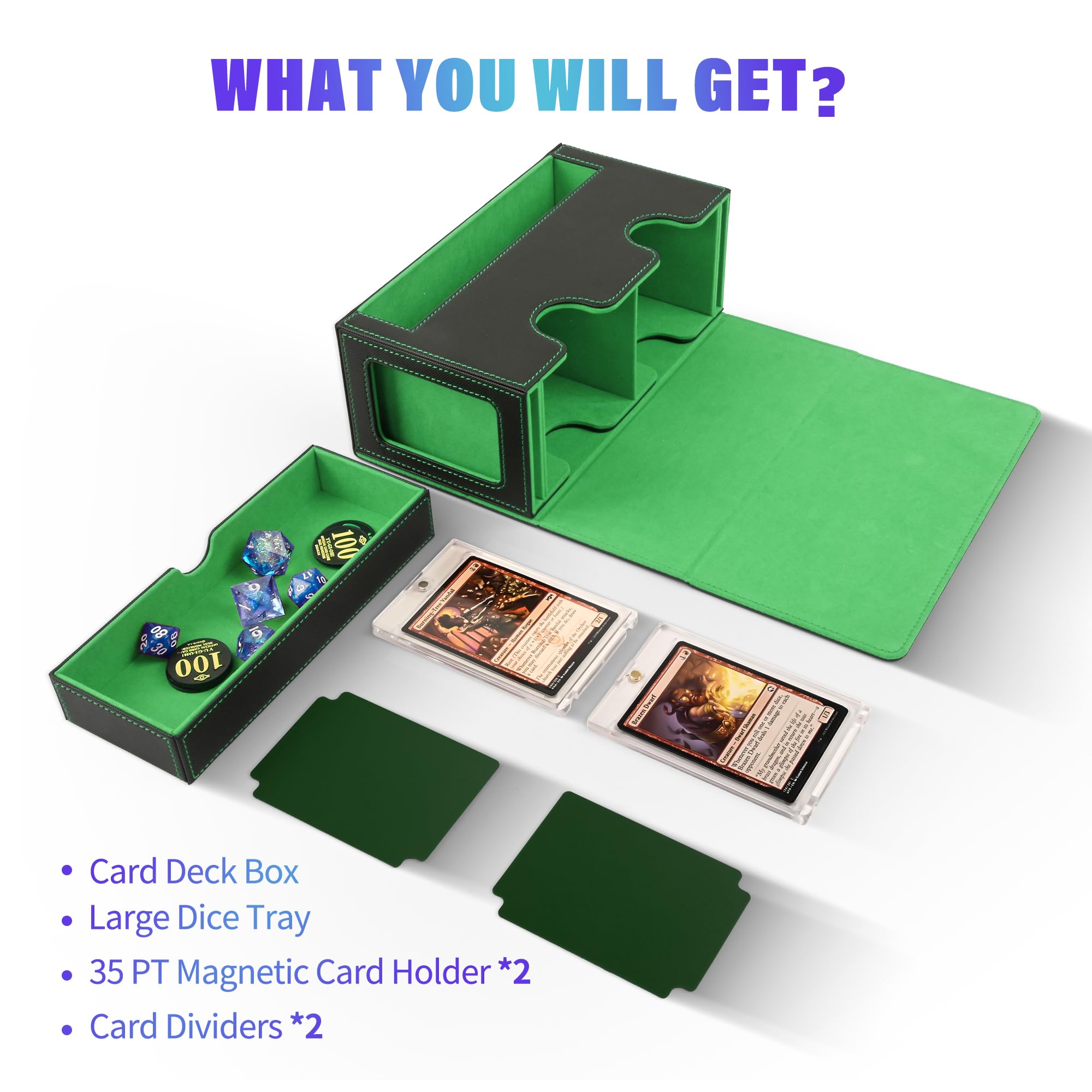 UAONO MTG Deck Box with 2 Commander Display and Dice Tray-Patented Design, Double Deck Box for 250+ Single Sleeved Cards - Image 2