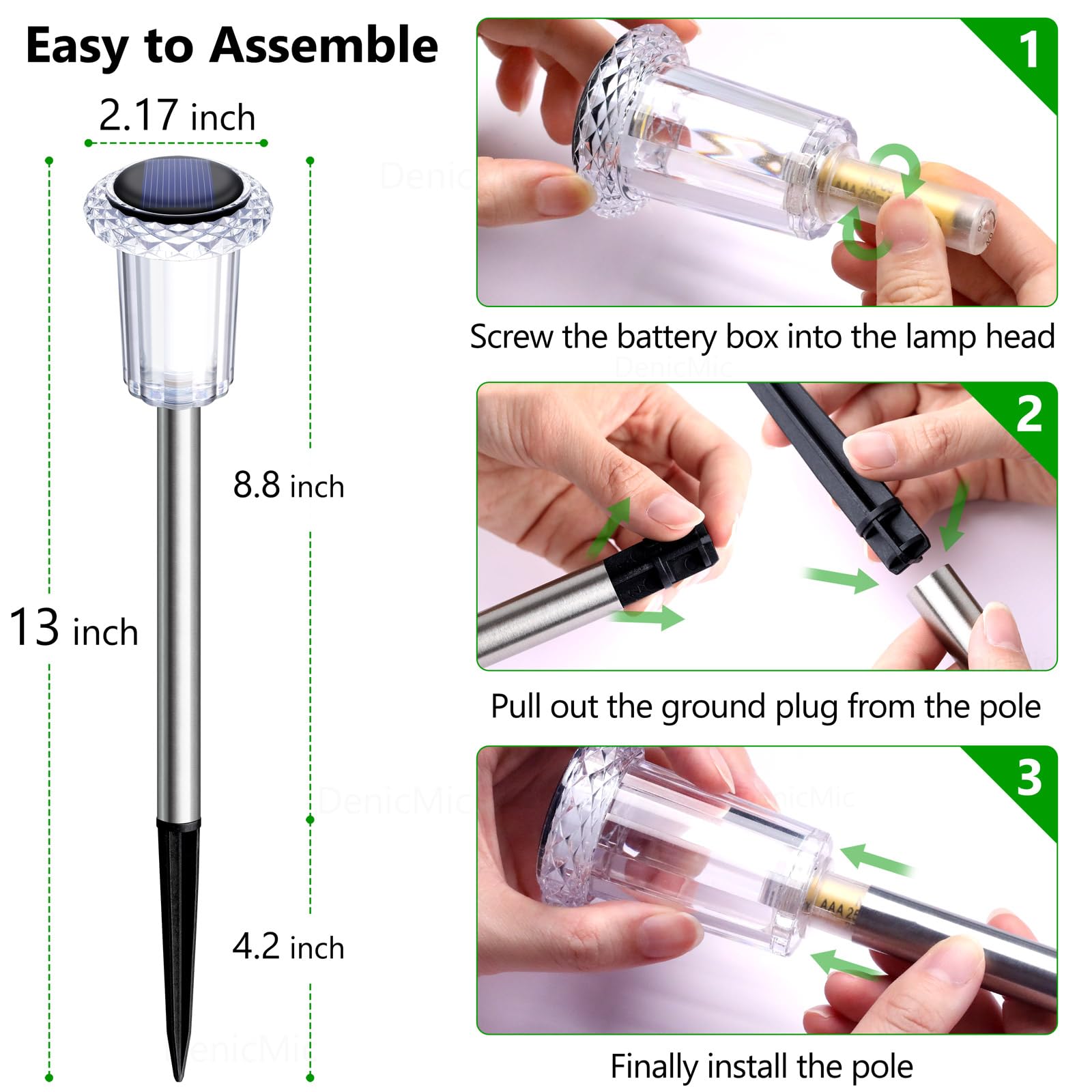 DenicMic Solar Pathway Lights Outdoor Waterproof Cold White LED 15 Pack view 4