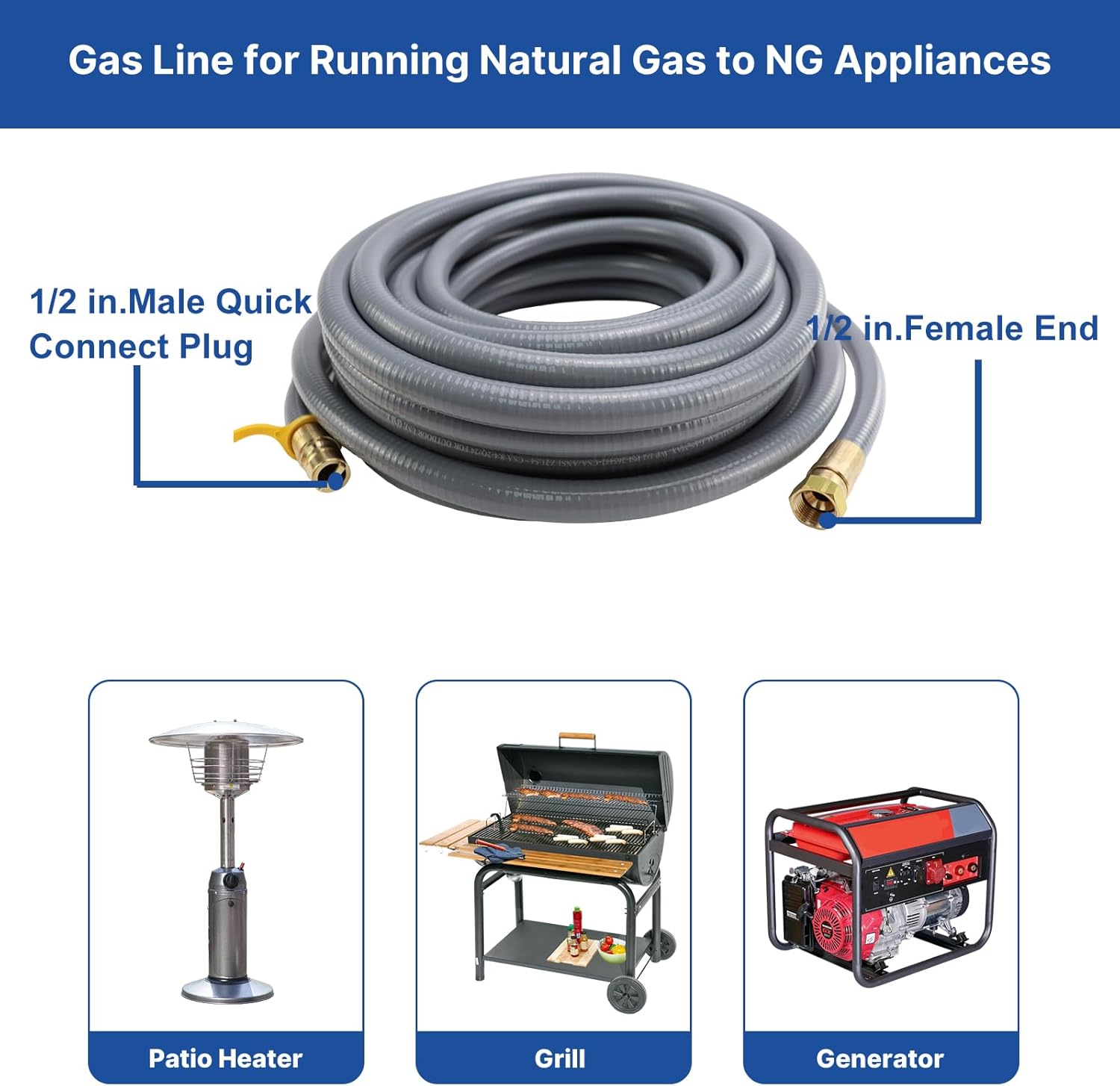 iMeshbean Upgraded 36FT 1/2" ID Natural Gas Hose, Low Pressure LPG Hose with Quick Connect, Propane to Natural Gas Conversion Kit for Weber, Char-Broil, Pizza Oven, Patio Heater and More NG Appliance