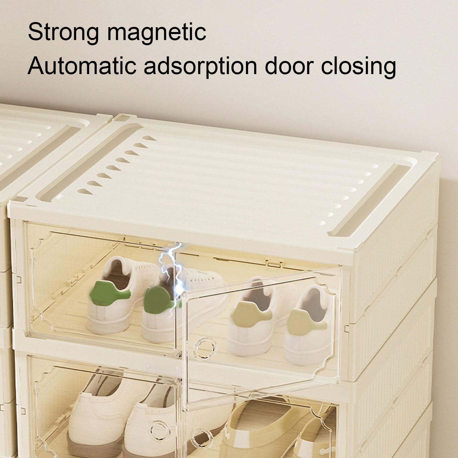 Caja de zapatos plegable apilable con tapa magnética transparente, contenedor de zapatos a prueba de polvo para ropa y juguetes, solución de organización de 6 niveles