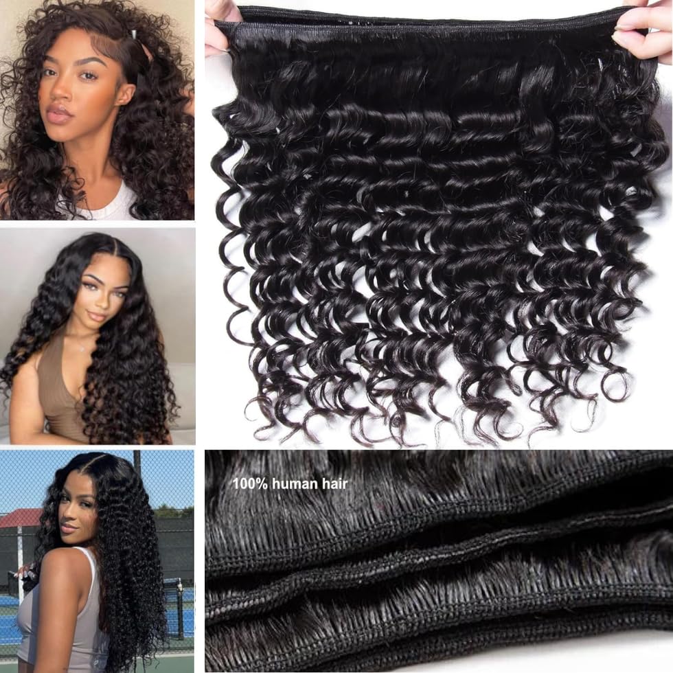 Amazon.com : UNICE Deep Wave Human Hair 4 Bundles 12 14 16  display picture 2