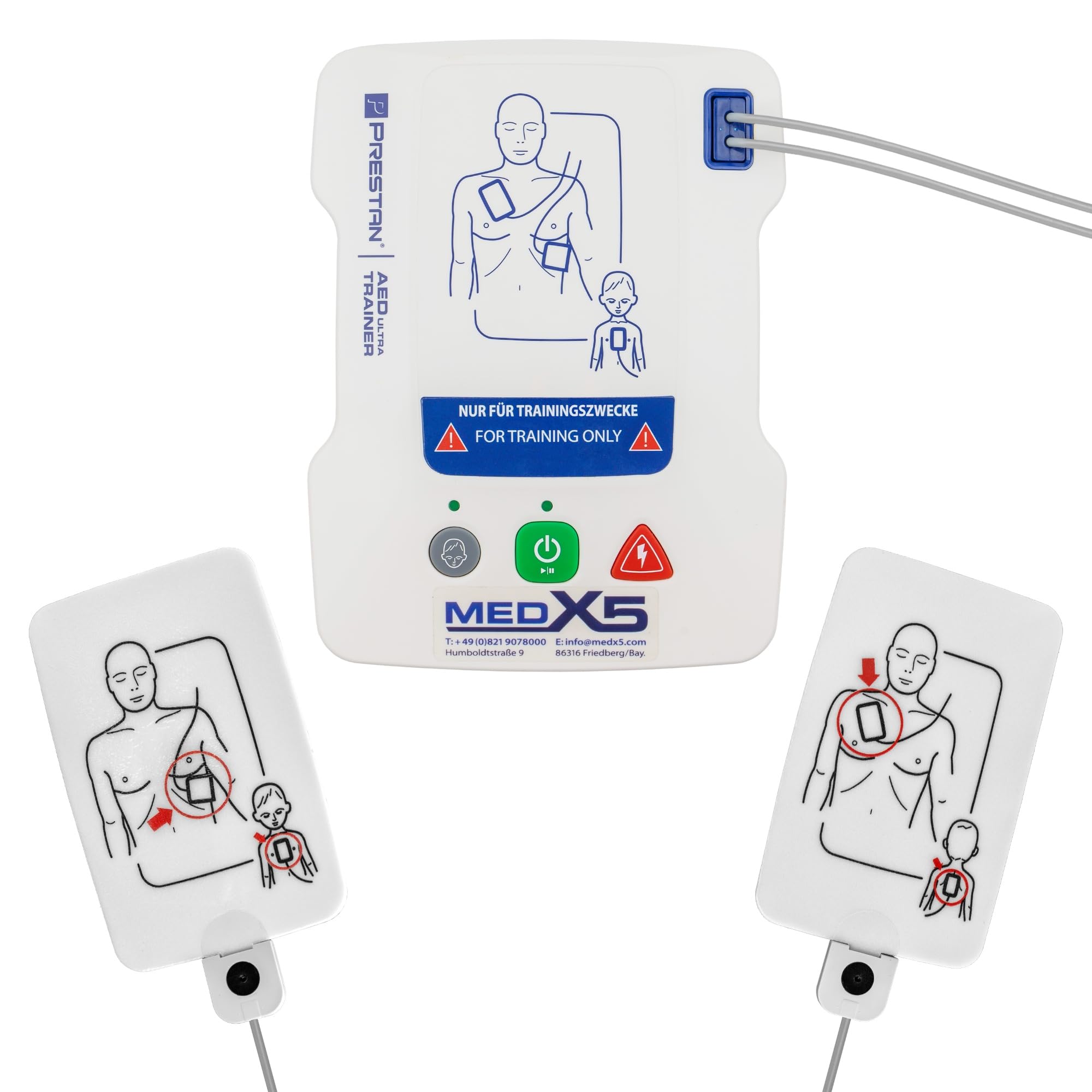 MedX5 Universal AED/desfibrilador UltraTrainer, idioma: alemán/inglés y 3 años de garantía del fabricante