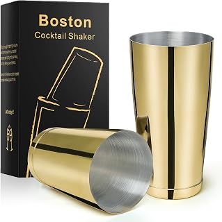 Stainless Steel Boston Shaker - 2-piece 18oz & 28oz Professional Bartender Cocktail Shaker Bartender Shaker Kit - CTSK0013 (Gold)