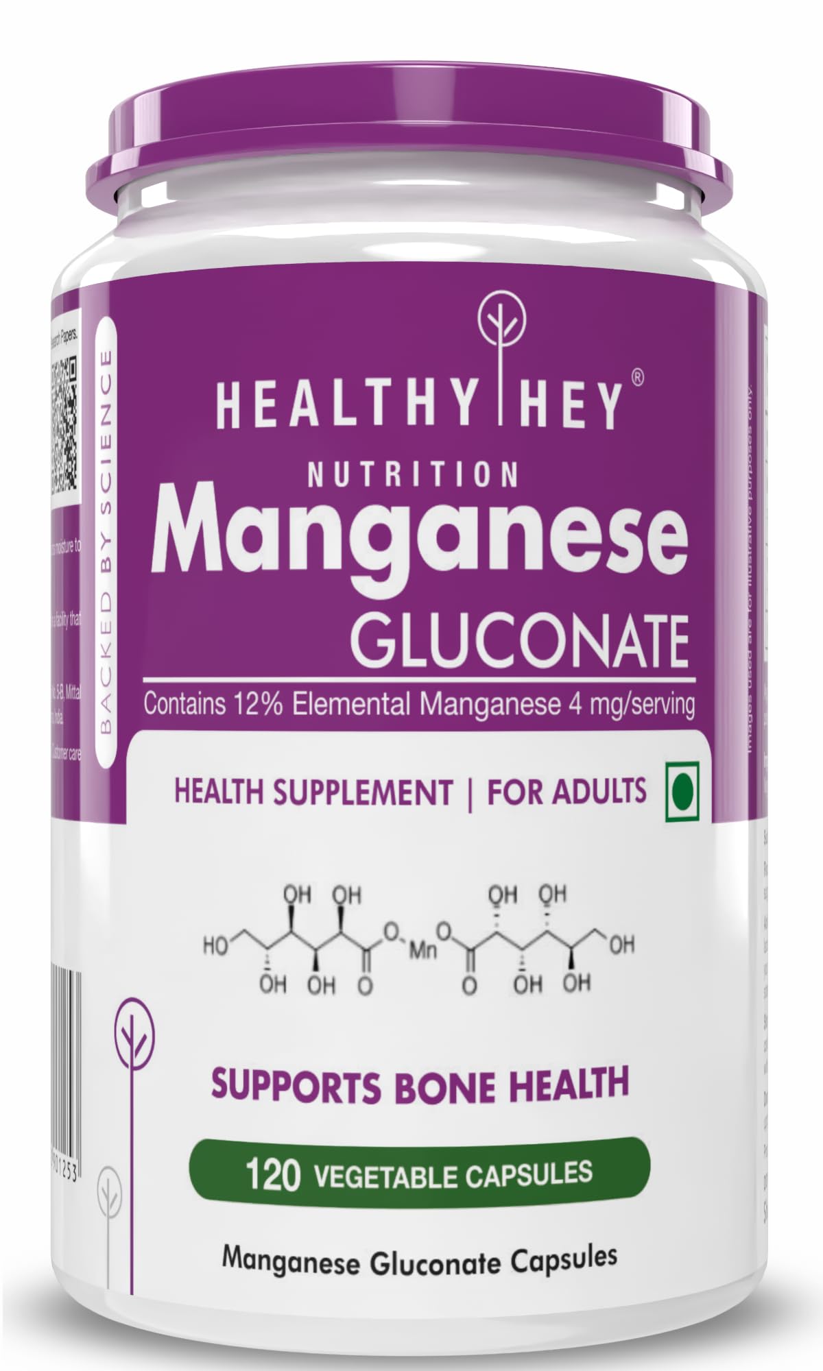 HealthyHey Nutrition Manganese Gluconate - Hypoallergenic Trace Mineral Supplement for Connective Tissue and Bones - 120 Capsules