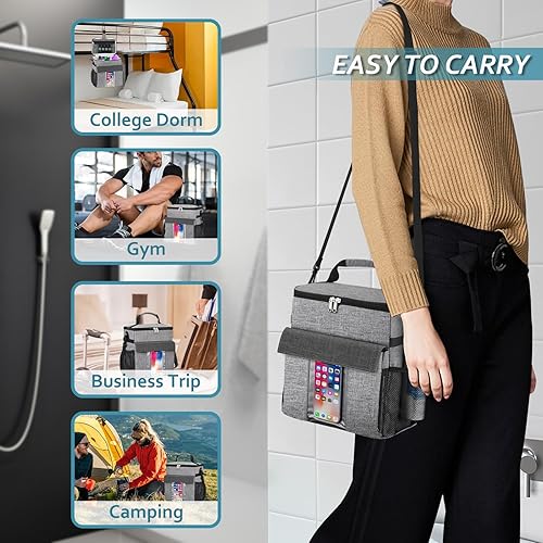 Miniatura 7 de Bolsa de ducha portátil, grande de malla de secado rápido, organizador de ducha colgante con compartimento para zapatos húmedos y secos, para