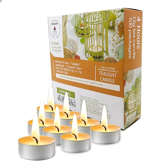 SHENGHUI 8rs Unscented Tea Lights Candles in Bulk 50 White, Smokeless, Dripless & Long Lasting 23g Paraffin Tea Candles