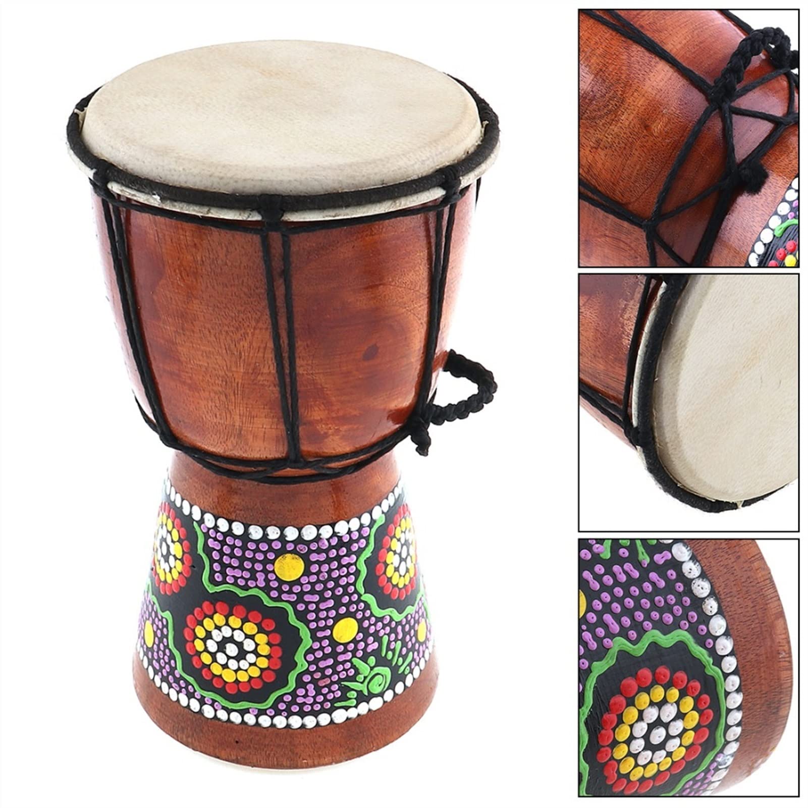 FLFL Djembe Tambor 4/6 Pulgadas Profesional Tradicional Africano Djembe Drum Madera Cabra Piel Buena Sonido Africano Musical Instrumento (Color : 6 Inch)