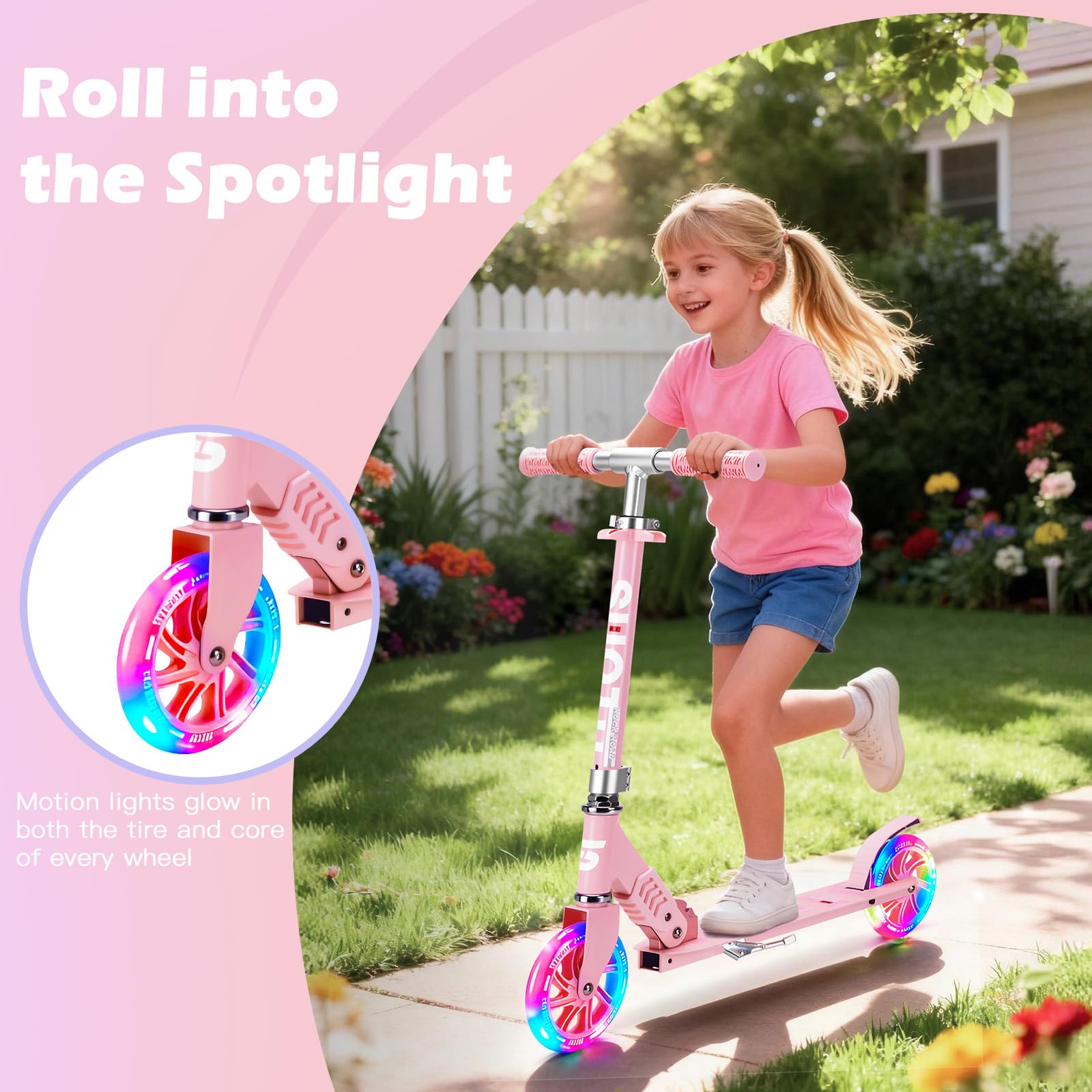 SUOTU Patinete Niño con Grandes Ruedas Iluminadas de 145 mm, Carga Máxima: 100 kg, Scooter para Niños de 3 a 12 Años, Plegable, Volante Ajustable Altura, Aluminio — view 2