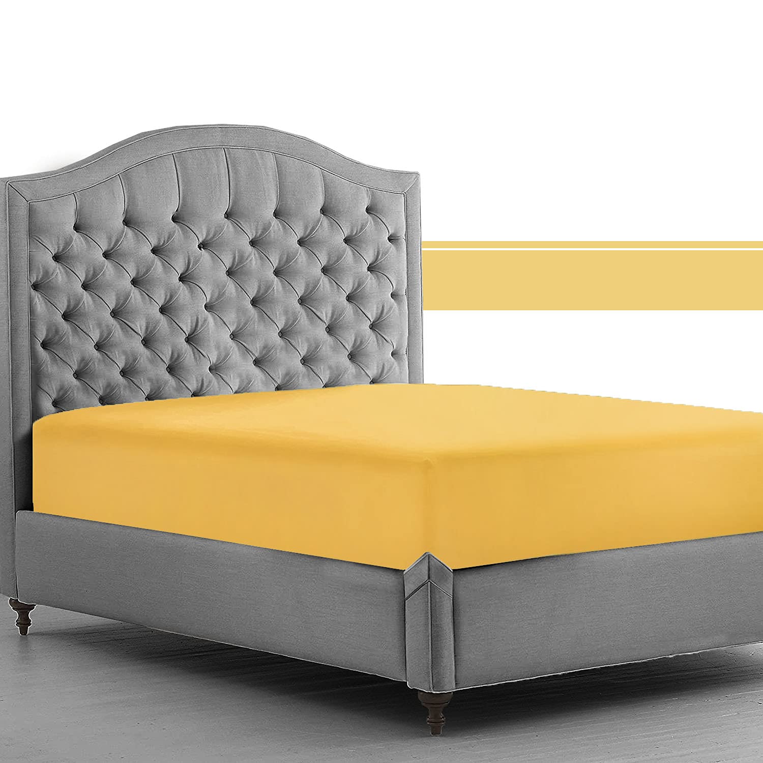 Easy Care Percale Soft Sheets Superking Fitted Bedsheet, Polycotton Fabric Bedshit Non Iron Bed Sheet, Ochre