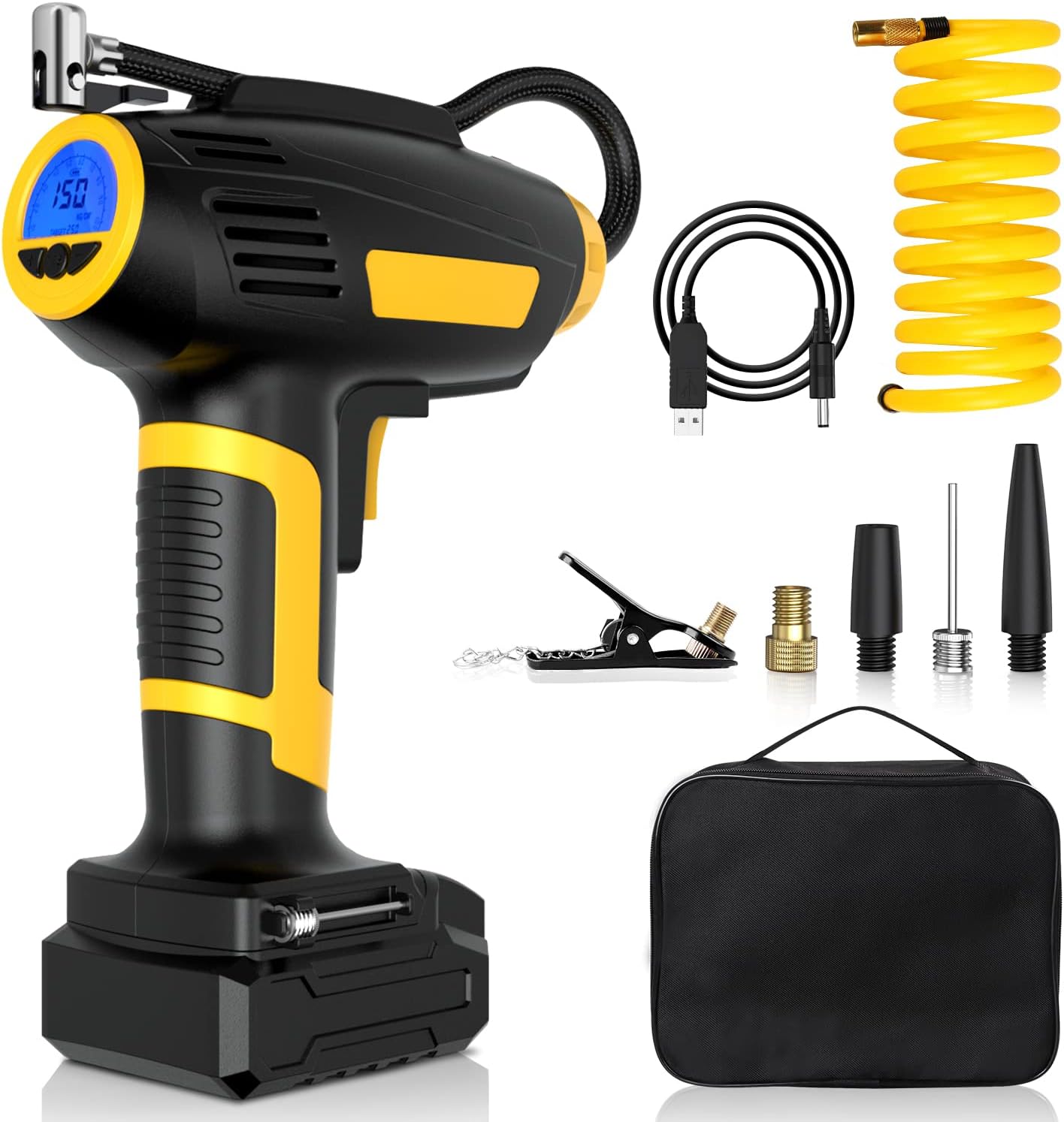 Tragbarer Luftkompressor 150PSI Mit 7500mAh - Doppizylinder Luftpumpe Für Auto & Outdoor