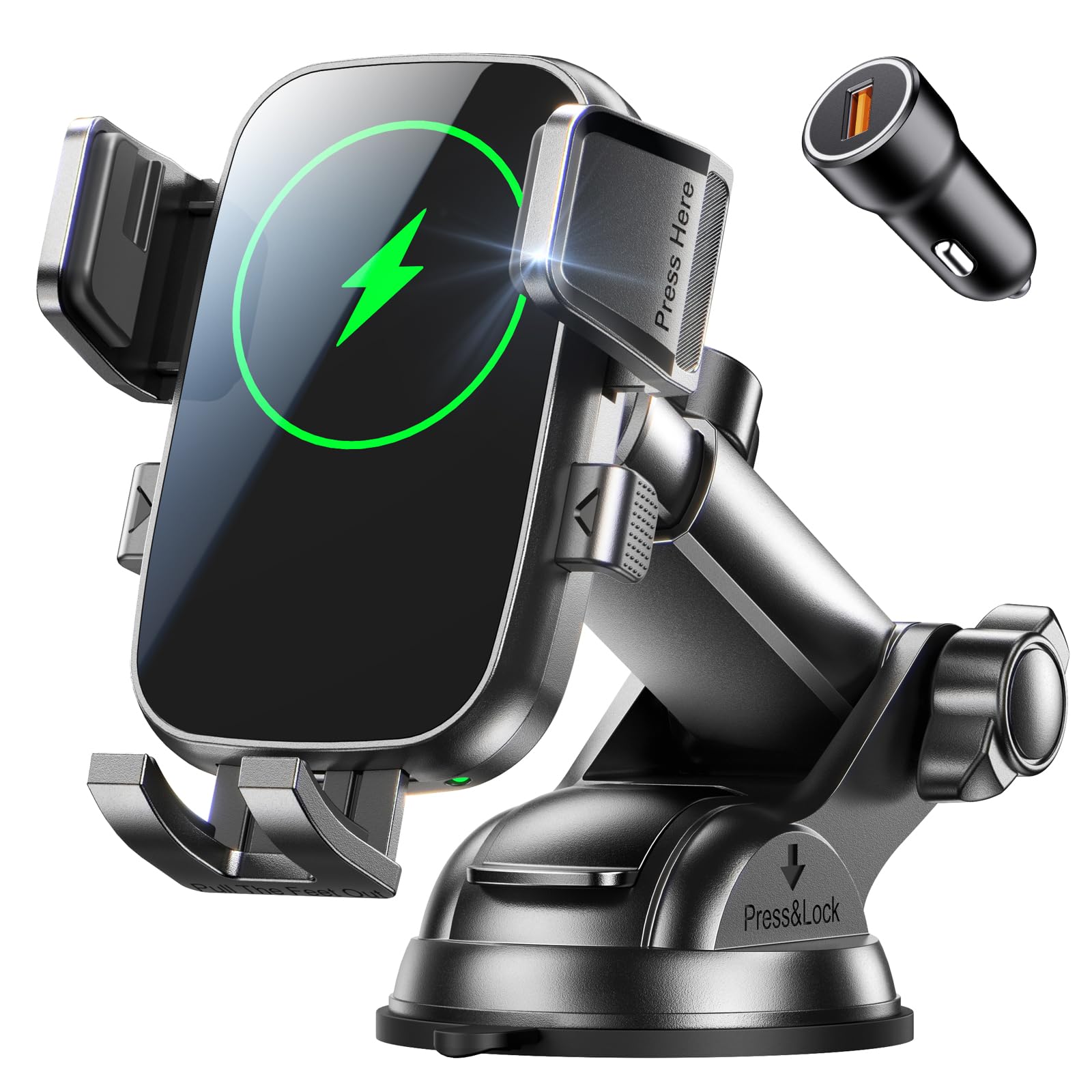 Niweya Wireless Car Charger, [15W Fast Charging] Car Phone Mount with Upgrade Suction, Car Phone Holder Charger for Dashboard Windshield Compatible with iPhone 16/15/14 Pro Max, Galaxy S25/S24 Ultra