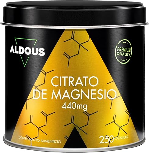 Citrato de Magnesio -250 Cápsulas - 440mg Magnesio Elemental - +4 meses | Magnesio Alta Biodisponibilidad - Para el Cansancio y Fatiga - Huesos y Articulaciones, Músculos - Fabricado España - ALDOUS