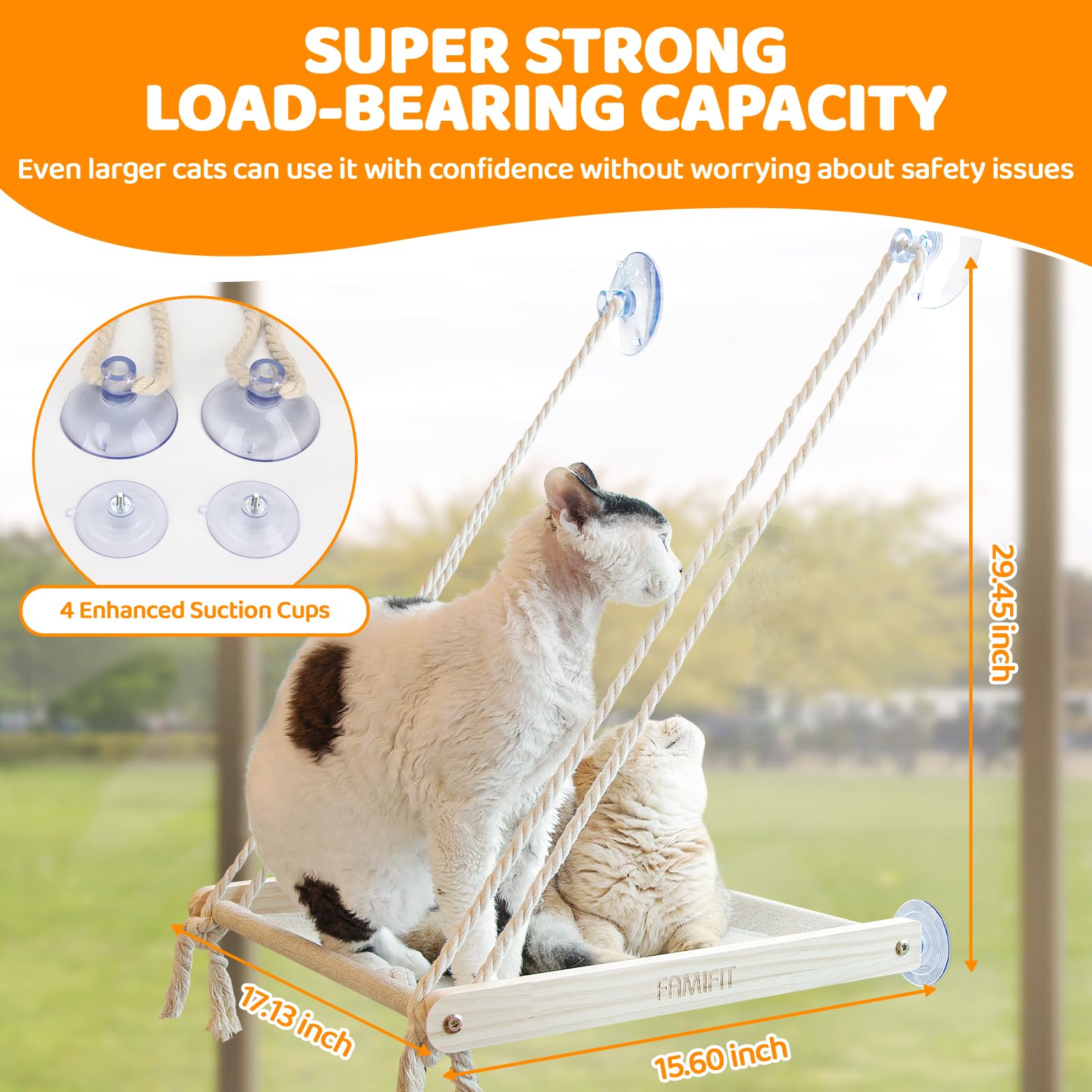 Farmifit - Percha para ventana de gato, hamaca para gatos fácil de montar, para interiores y exteriores, asiento de gato, cama universal para gatos grandes y gatitos (40 libras), paquete de 2