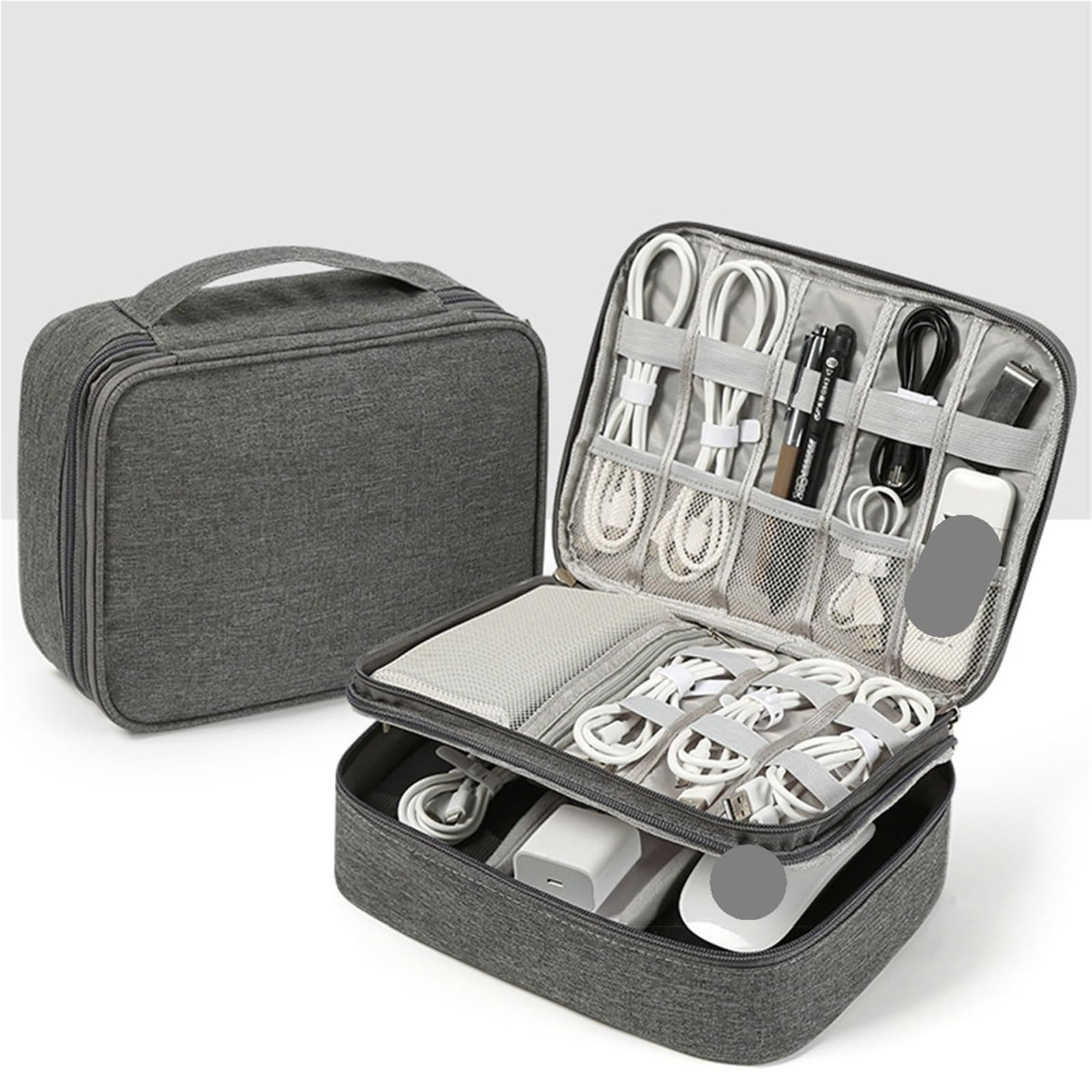 Bolsa organizadora de Accesorios electrónicos, Línea de Datos portátil Cargador Organizador Cables Viaje electrónico Digital(Double Layer Black)