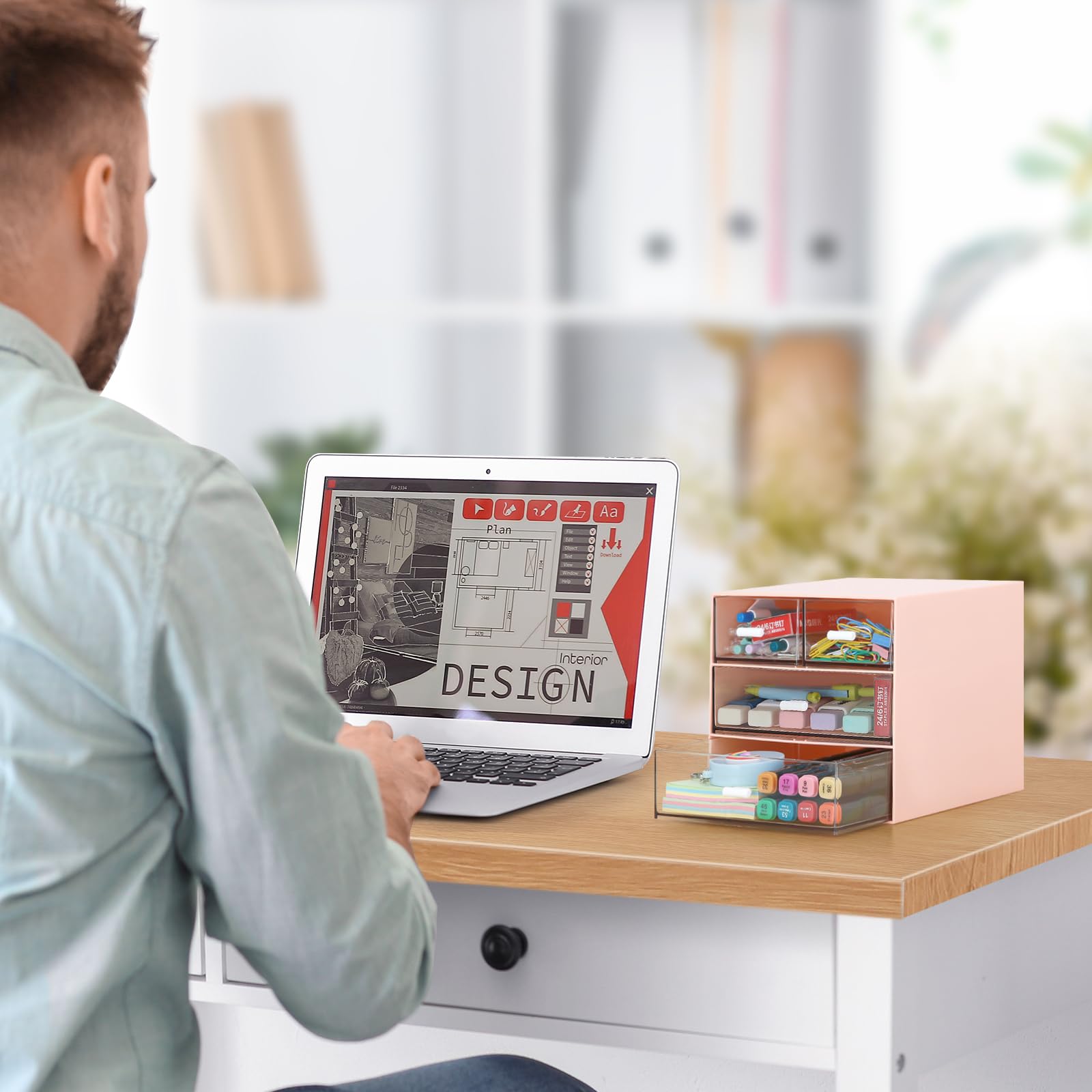 LETURE Schreibtisch-Organizer mit 4 Schubladen, transparente Kunststoff-Schreibtisch-Aufbewahrungsbox, Schreibtisch-Organisation für Bürobedarf, Gelstifte, Bleistifte, Marker, Klebeband, Radiergummis,