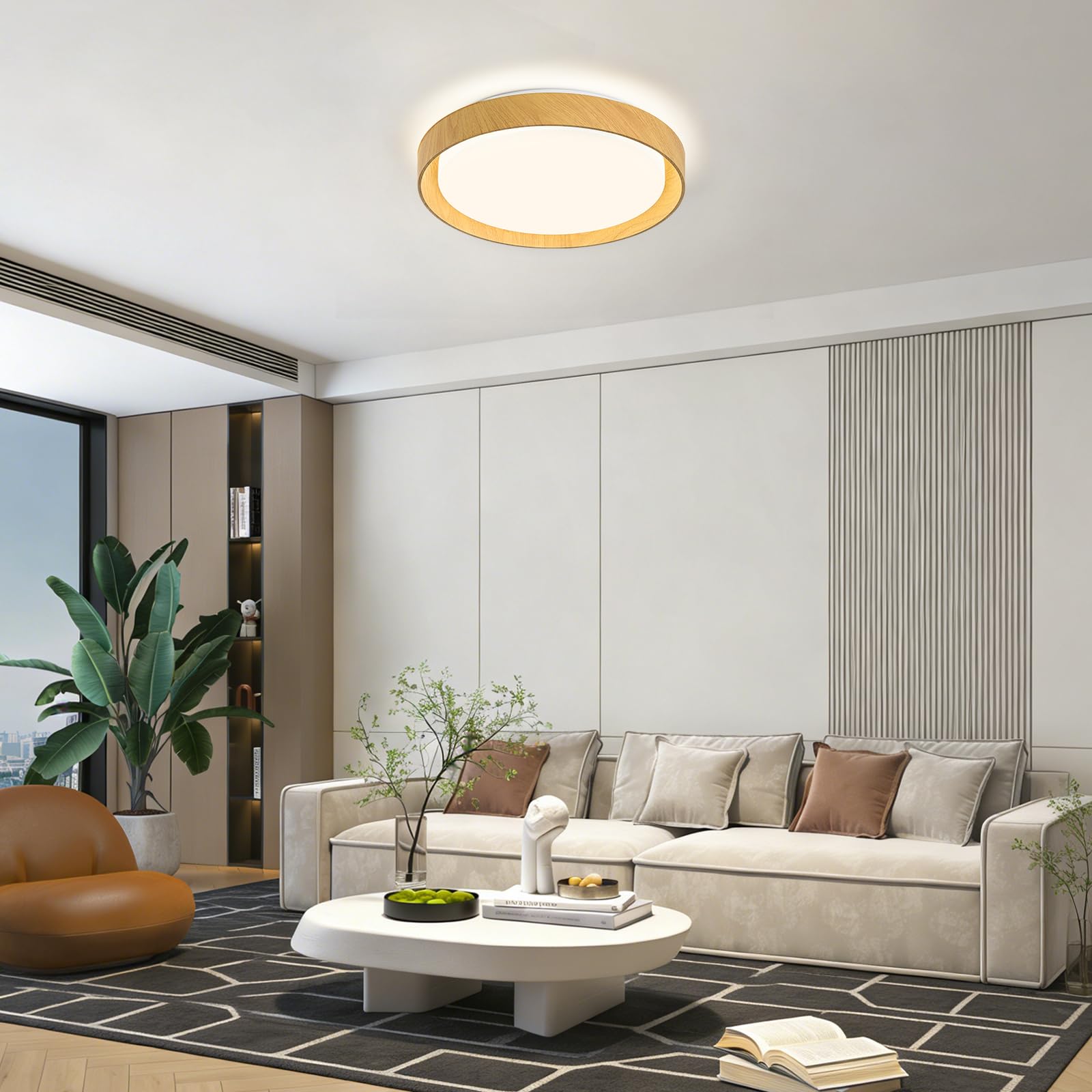 Qamra Plafón LED de Techo, Lámpara de Techo Redondo de 41 cm, Lámpara de Techo Metálica Moderna con Acabado de Madera para Sala de Estar, Cocina, Comedor, Dormitorio, Pasillo, Lavadero, 4000K, 36W