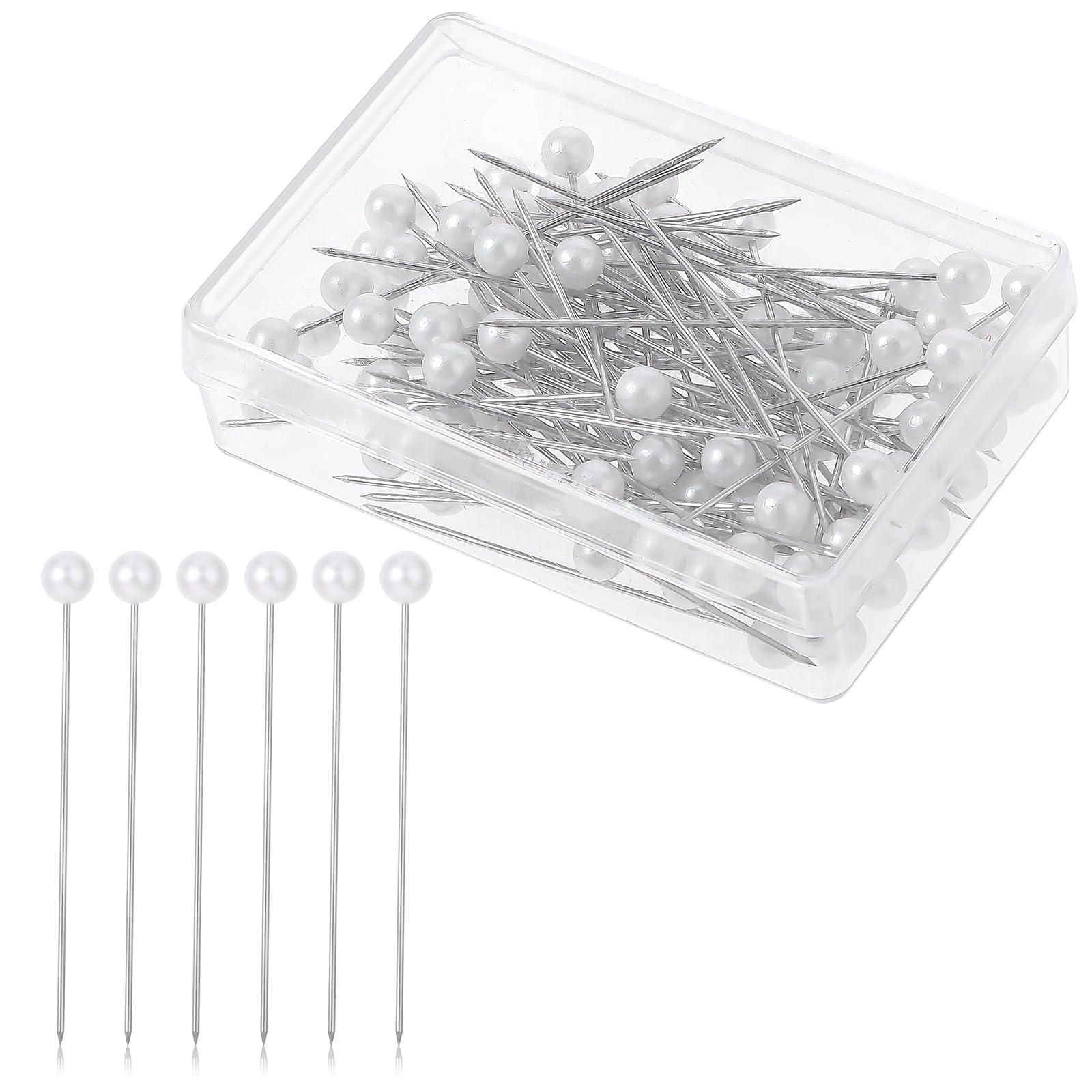 Lot de 100 épingles à coudre en perles blanches à tête droite pour travaux manuels, couture, couture, loisirs créatifs, décoration florale de mariage