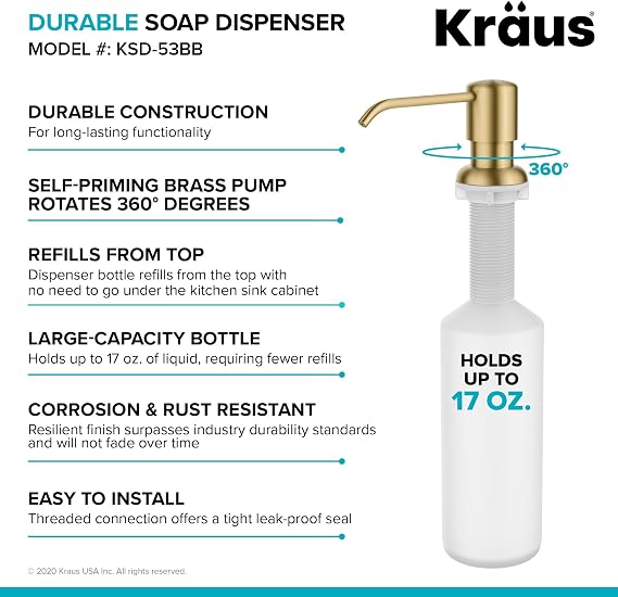 KRAUS Boden Kitchen Soap and Lotion Dispenser in Brushed Brass, KSD-53BB