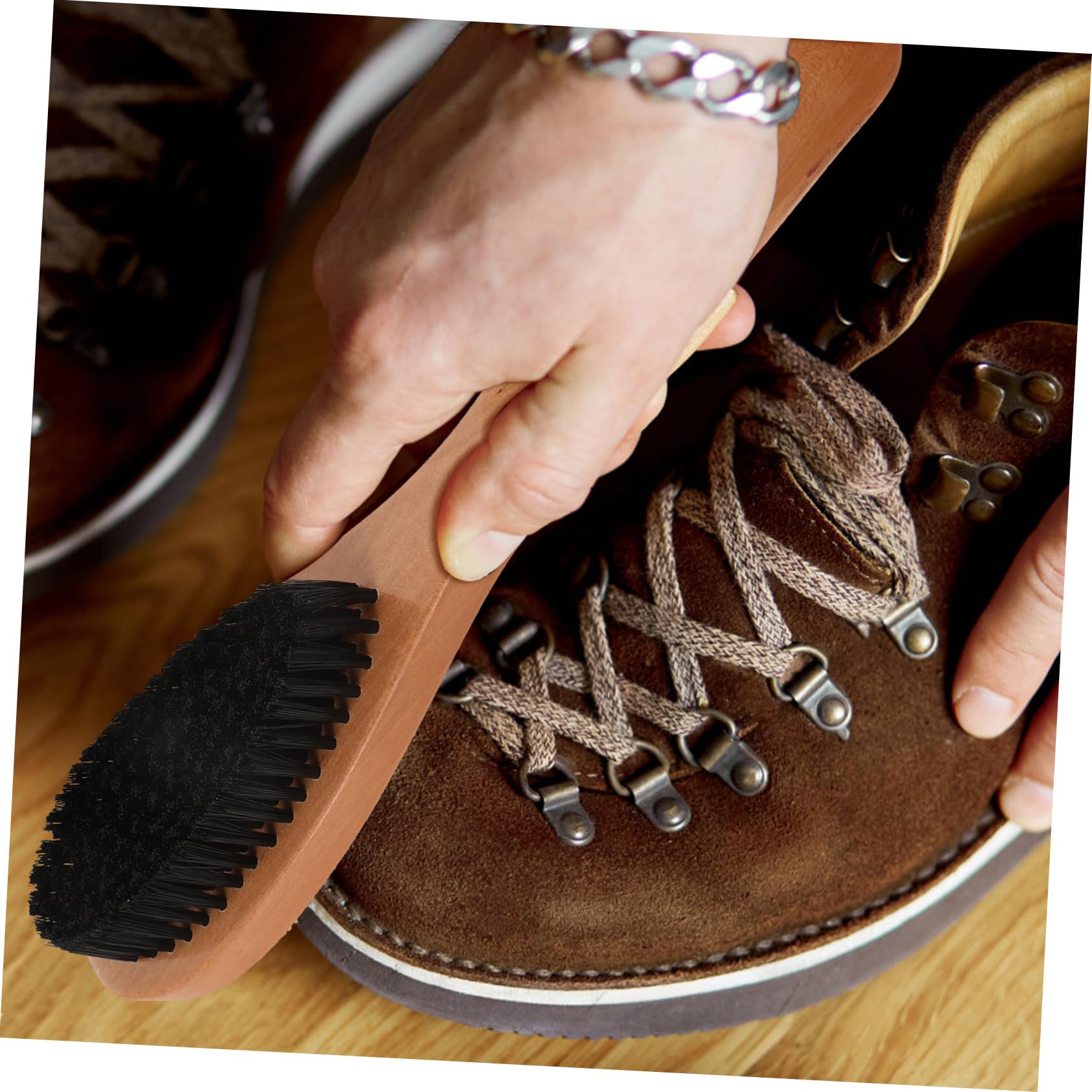 4piezas Cepillo De Limpieza De Zapatos De Madera Herramienta Dual para Pulir y Eliminar Polvo Cepillo De Cerda para Sintético para Zapatos Botas y Muebles