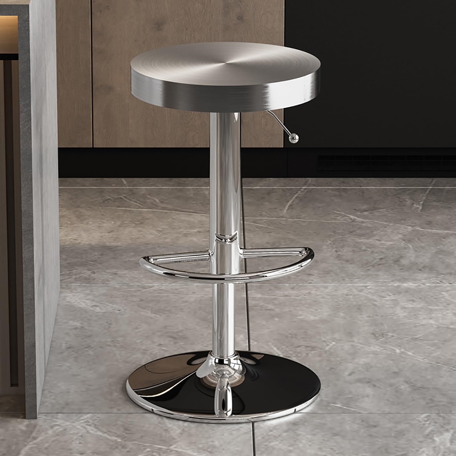 Taburete de bar giratorio de acero inoxidable de altura ajustable con reposapiés, elegantes sillas de bar para cocina, pub, bistró y comedor