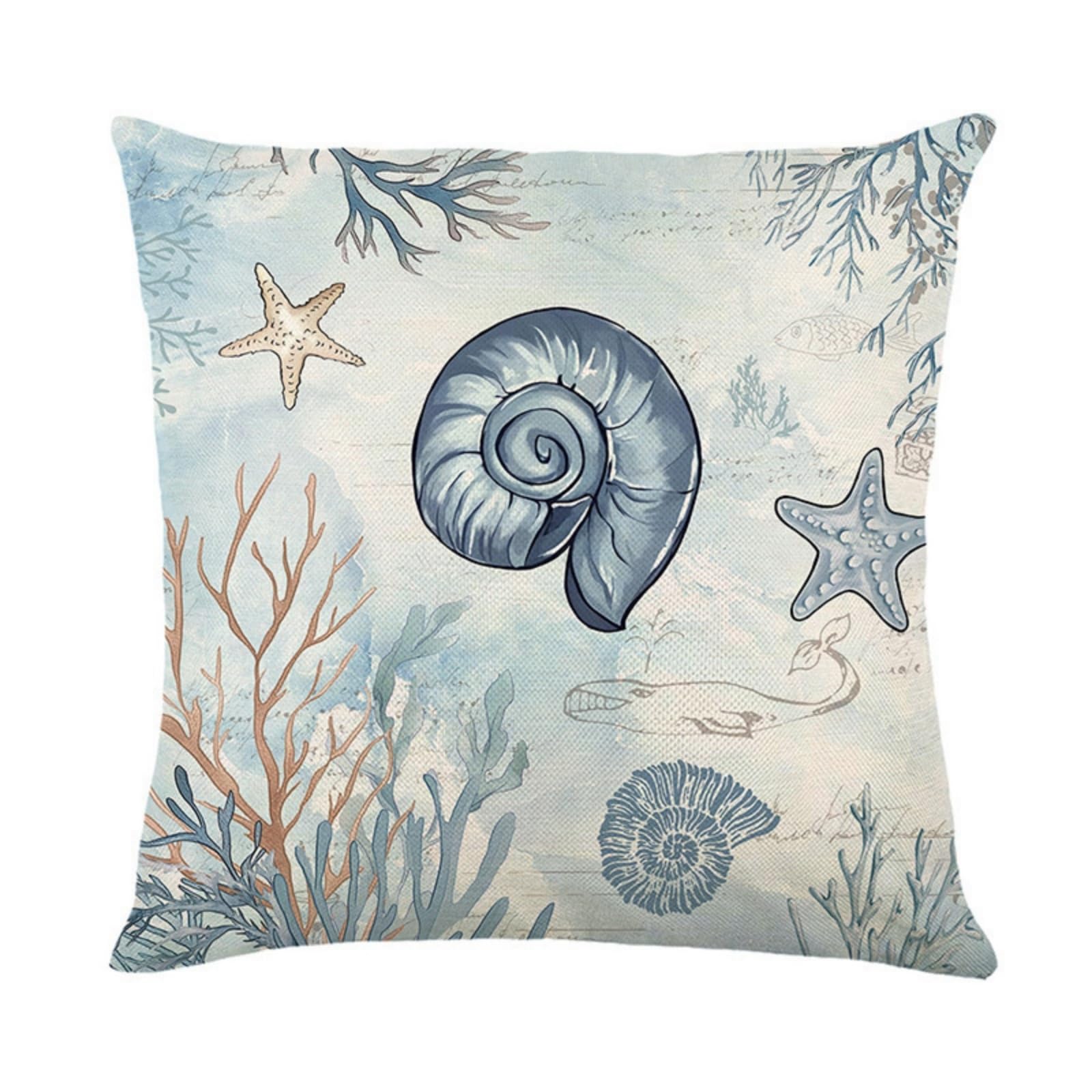 Cushion Covers 40cm x 40cm Blue Conch Pillowcase with Invisible Zipper,Decorative Throw Pillows Cover Thickened linen fabric sSfa Cushions Cover,for Home Décor, Bedroom & Sofa
