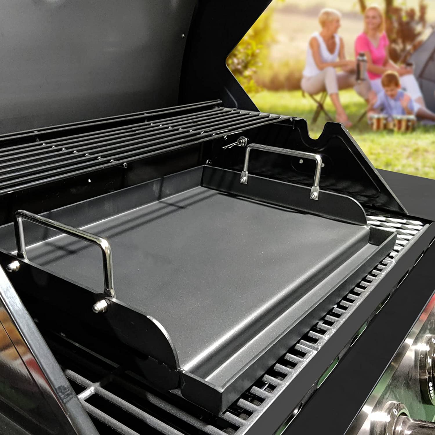GFTIME Plancha en téflon 63 x 41 cm plaque supérieure plate universelle pour barbecue gaz charbon