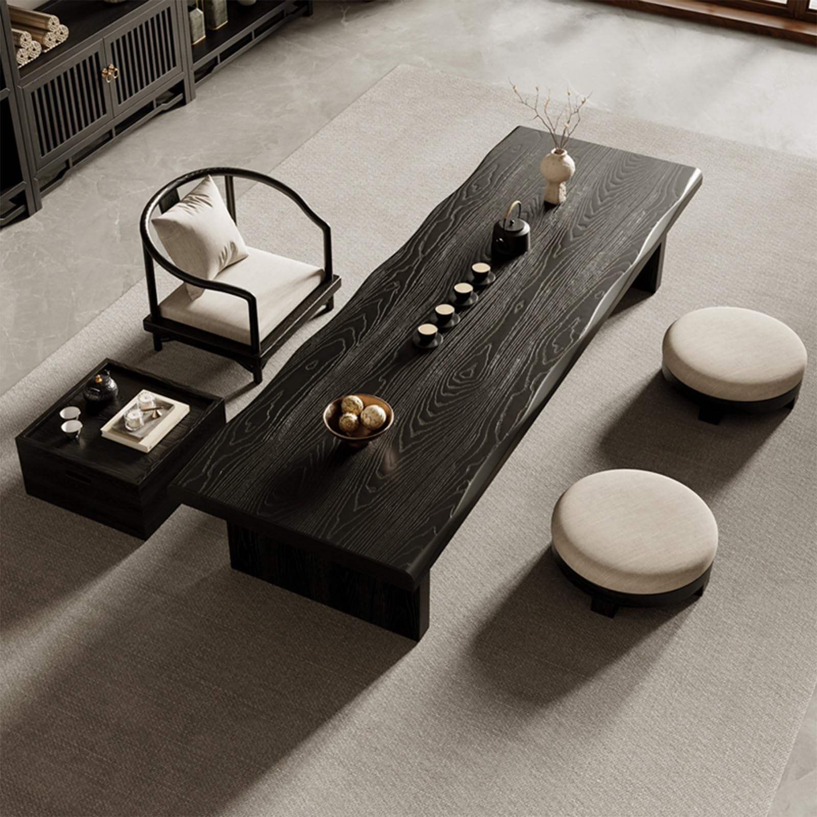 Mesa de té Zen baja de madera para suelo estilo japones apta para terraza y salon