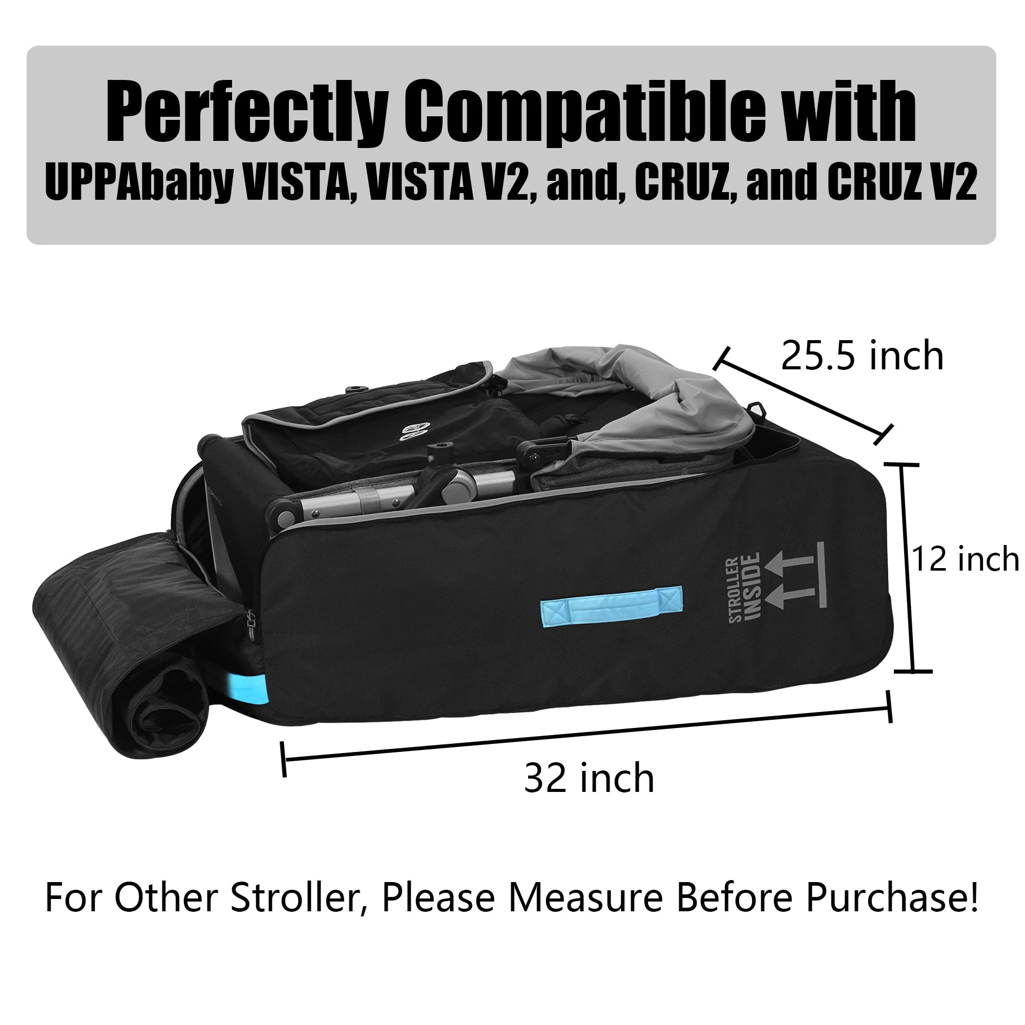 Padded Stroller Bag for Airplane with Exposed Wheels Perfectly