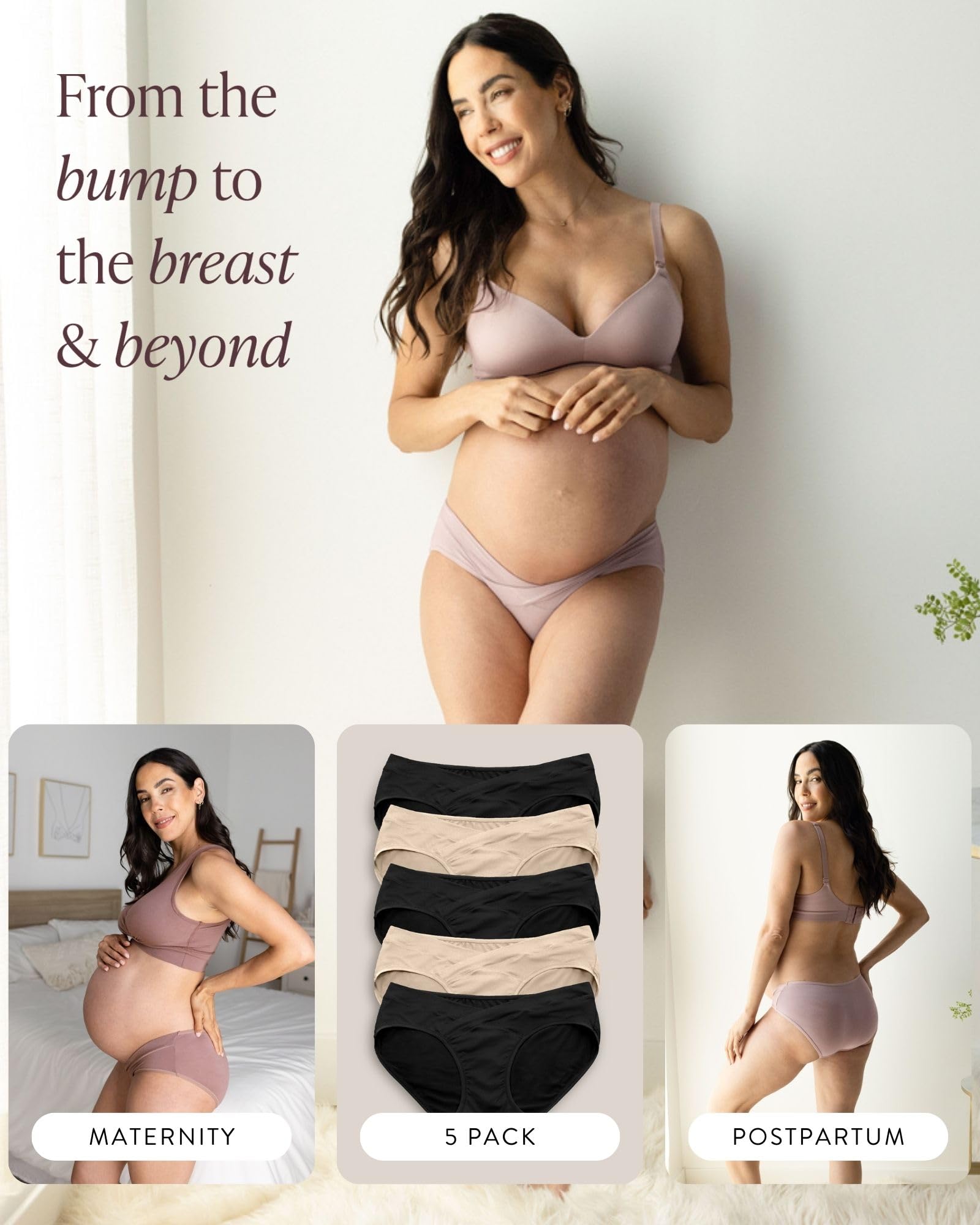 Kindred Bravely Under the Bump Bikini Maternity Underwear for Pregnancy, Black/Beige, Large 2