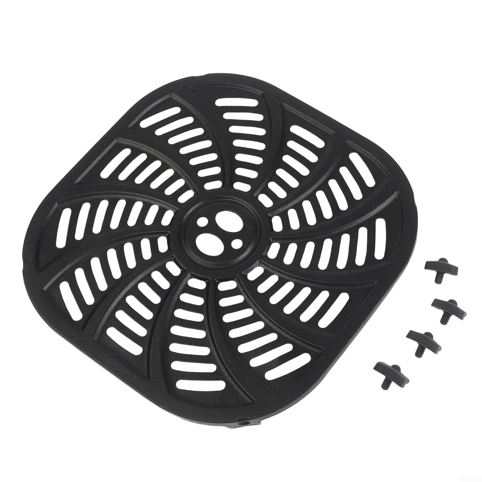 Air Fryer Crisper Plate 21cm Metal Grill Pan with Rubber Bumpers Black