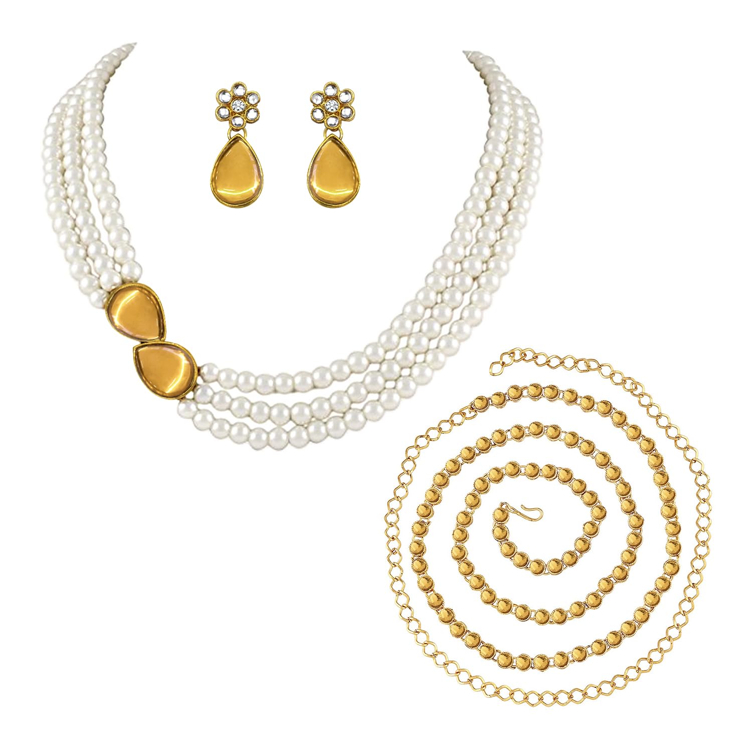 peora Faux Pearl Crystal Necklace & Jewellery Set Gift for Women-picture-7